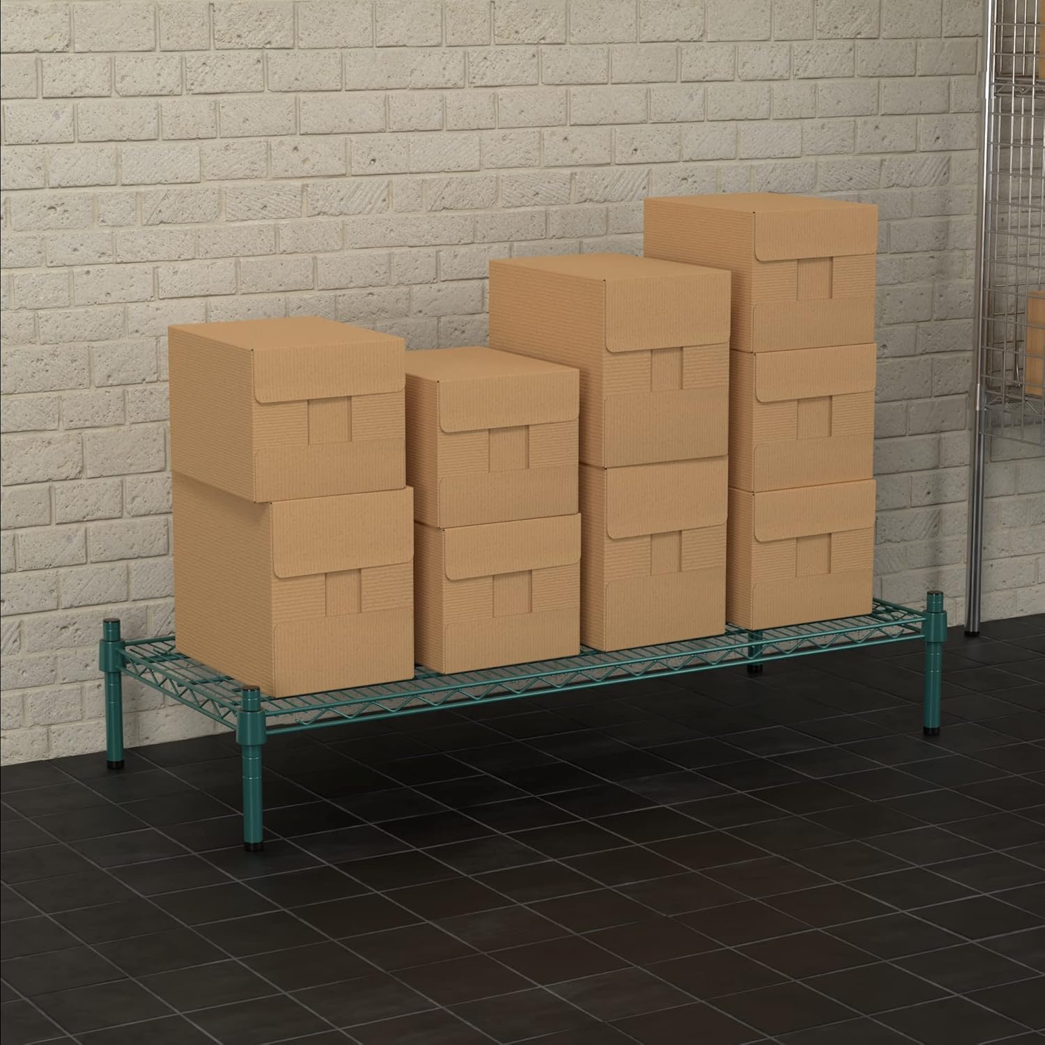 18" x 42" NSF Green Wire Stationary Dunnage Storage Rack with 8" Posts Ideal for Commercial Kitchen Home Garage Warehouse Shelters