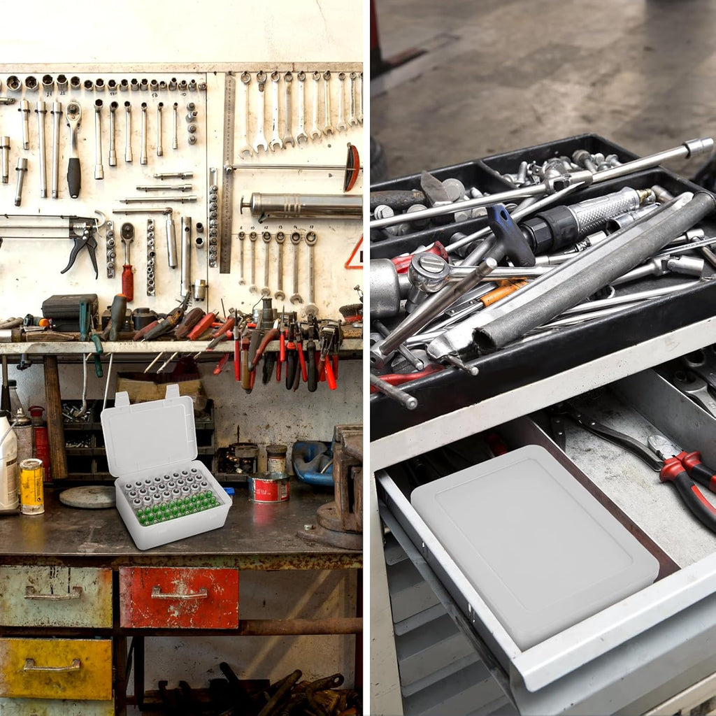 FULLCASE Battery Storage Organizer Holder Holds 54 AA AAA Batteries, Box Cases Garage Container, Home Drawer Organization Dispenser (Case Only) White