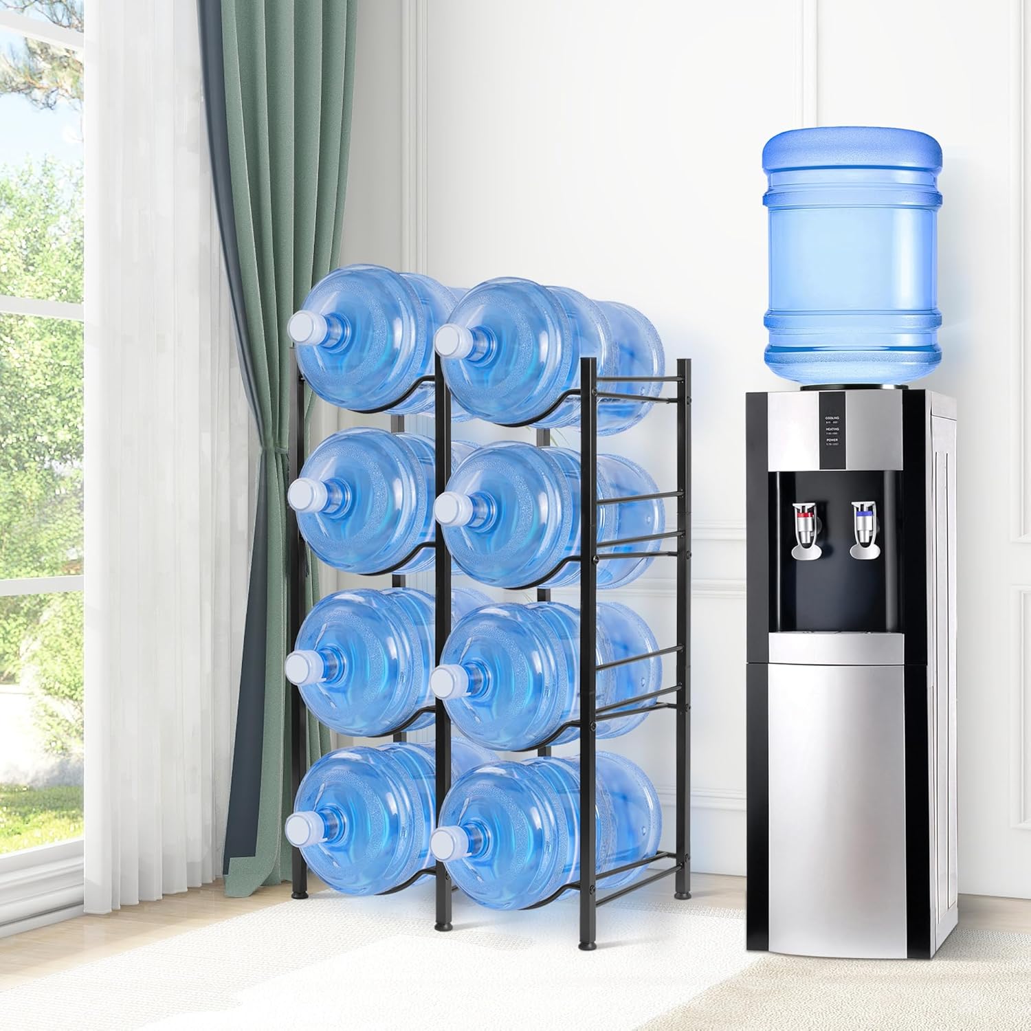 Klvied 5 Gallon Water Jug Holder - Double Row Rack with 8 Slots for Water Bottle Organizer, Heavy Duty Storage Rack with Lifter, Stand for 8 Bottles