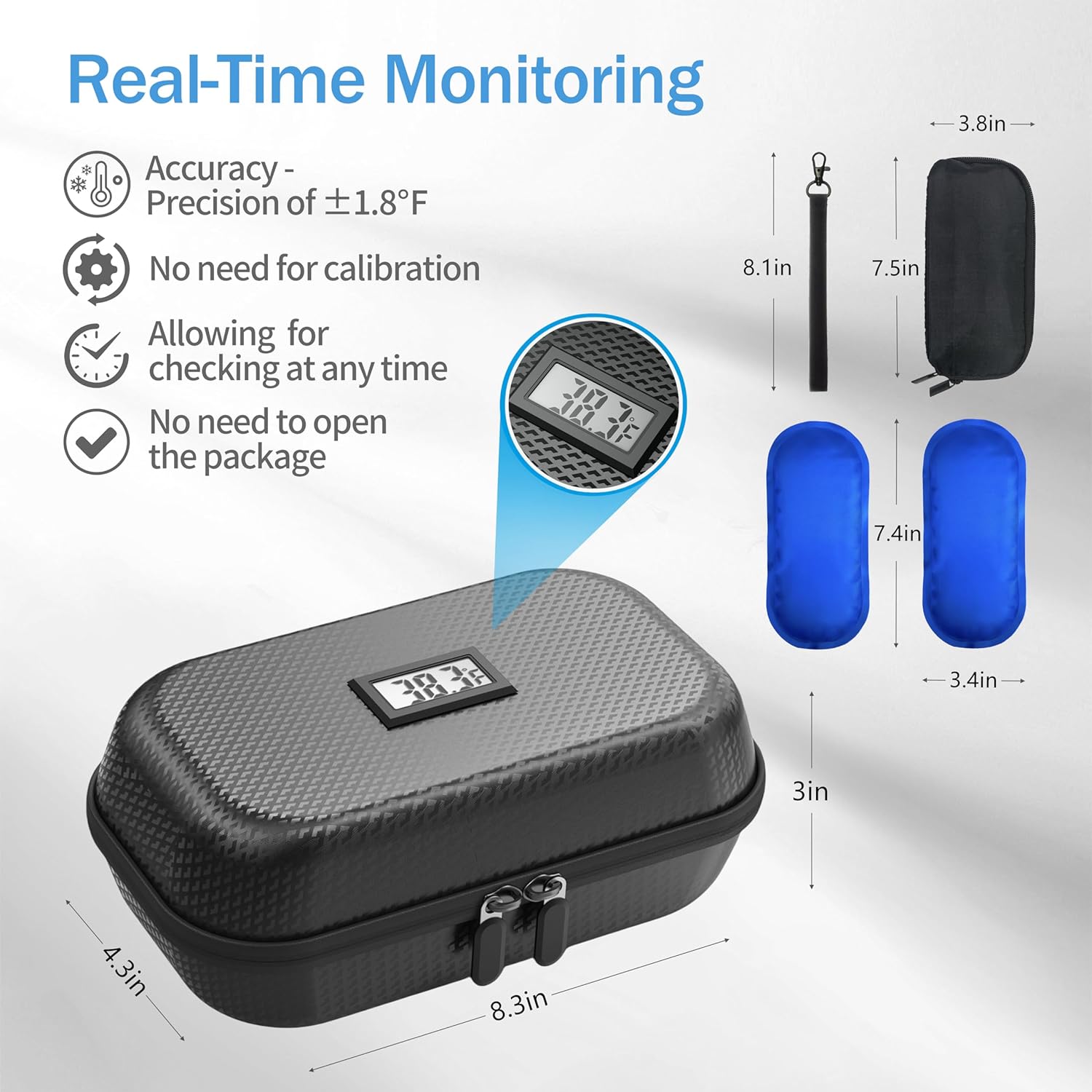 Insulin Cooler Travel Case TSA Approved, Refrigerated Medicine Travel Case with Temperature Display, Wrist Strap & 2 Reusable Ice Packs, Gift For Daily and Trip