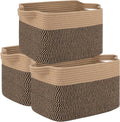 OIAHOMY 3 Pack Storage Basket for Organizing, 13''X9.85''X8.7'' Storage Bins,Woven Basket Basket with Handles, Toy Storage Basket Bin,Stylish Room Decor Basket, Brown & Black