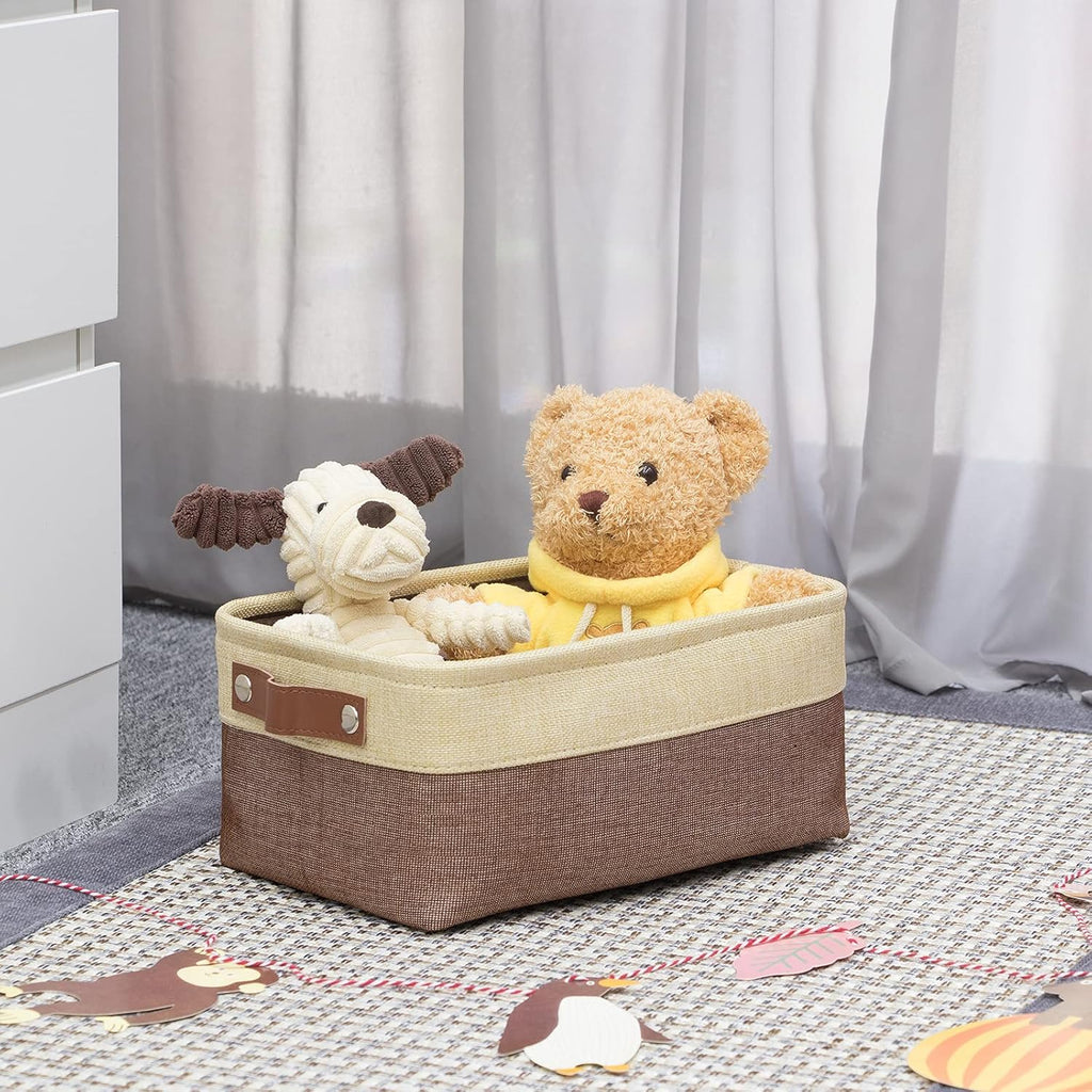 HNZIGE Foldable Fabric Storage Baskets for Shelves(6pack) Small Bins with Handles, Canvas Baskets for Gifts Empty With Handles for Closet Nursery Home Shelves Toy (Gold&Brown, 11.8" x 7.8" x 5.1")