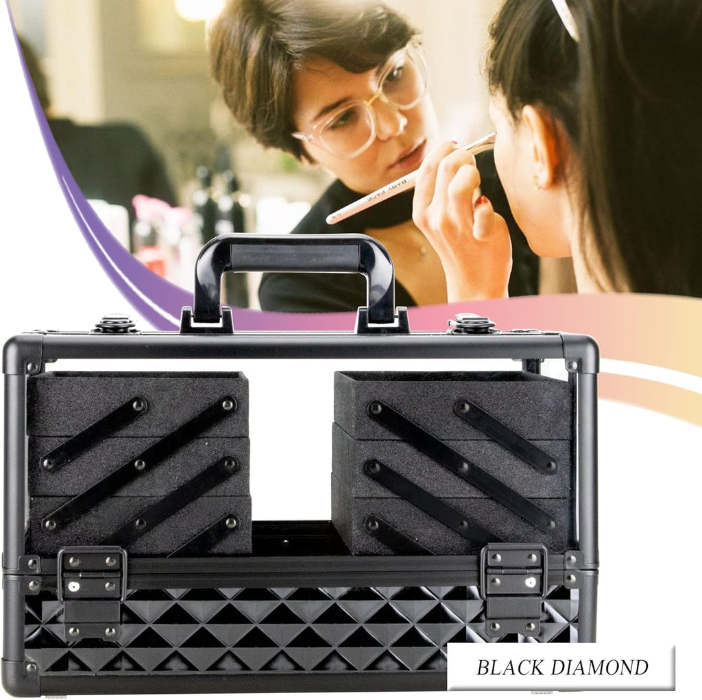 Ver Beauty Makeup Train Case 14 inch Armored Acrylic Large Portable Cosmetic Case 6 Trays Professional Storage Organizer Box Make Up Artist Jewelry Nail Kits Crafts Display Brush Holder- Black