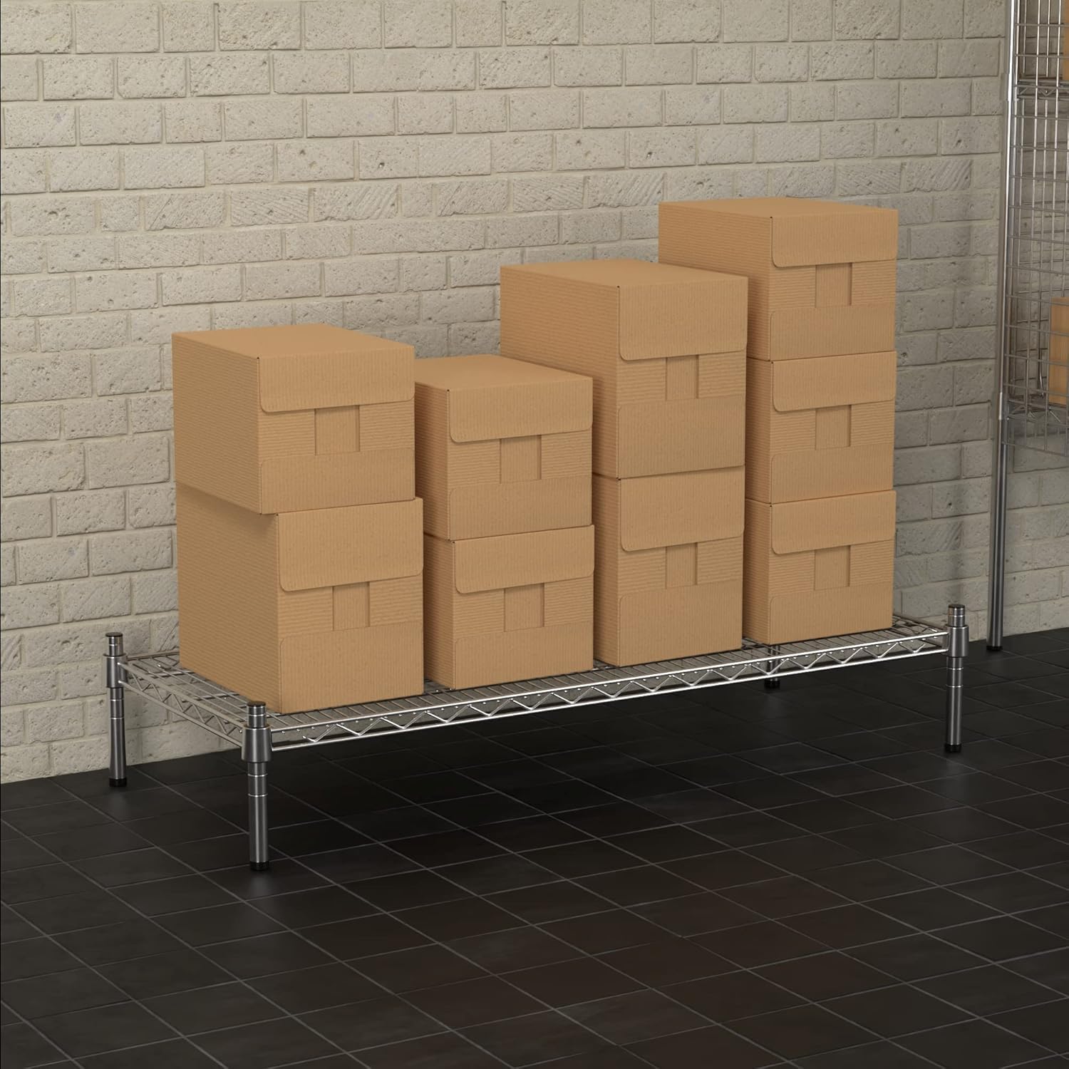 18" x 42" NSF Chrome Wire Stationary Dunnage Storage Rack with 8" Posts, Ideal for Commercial Kitchen, Home, Garage, Warehouse, Shelters