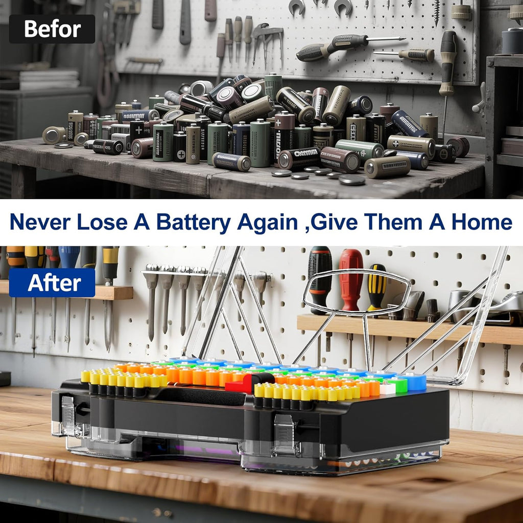 Battery Organizer Storage Holder Box Case with Tester, New Ultra-Large 285+Batteries Double-Sided Variety Pack, Holds AA AAA 4A C D 9V 3V Button Cell Lithium18650 CR2 CR123 CR1632 LR44 - Black