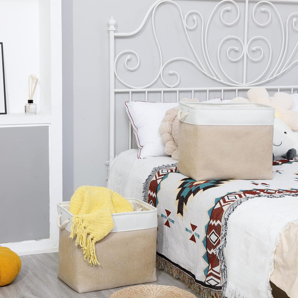 Bidtakay Storage Baskets for Shelves 17x12x15 in Beige Clothes Bins Storage for Closet Set of 2 Large Organization Baskets for Bedroom Blankets Dog Toy Basket Nursery Baby Baskets with Handles