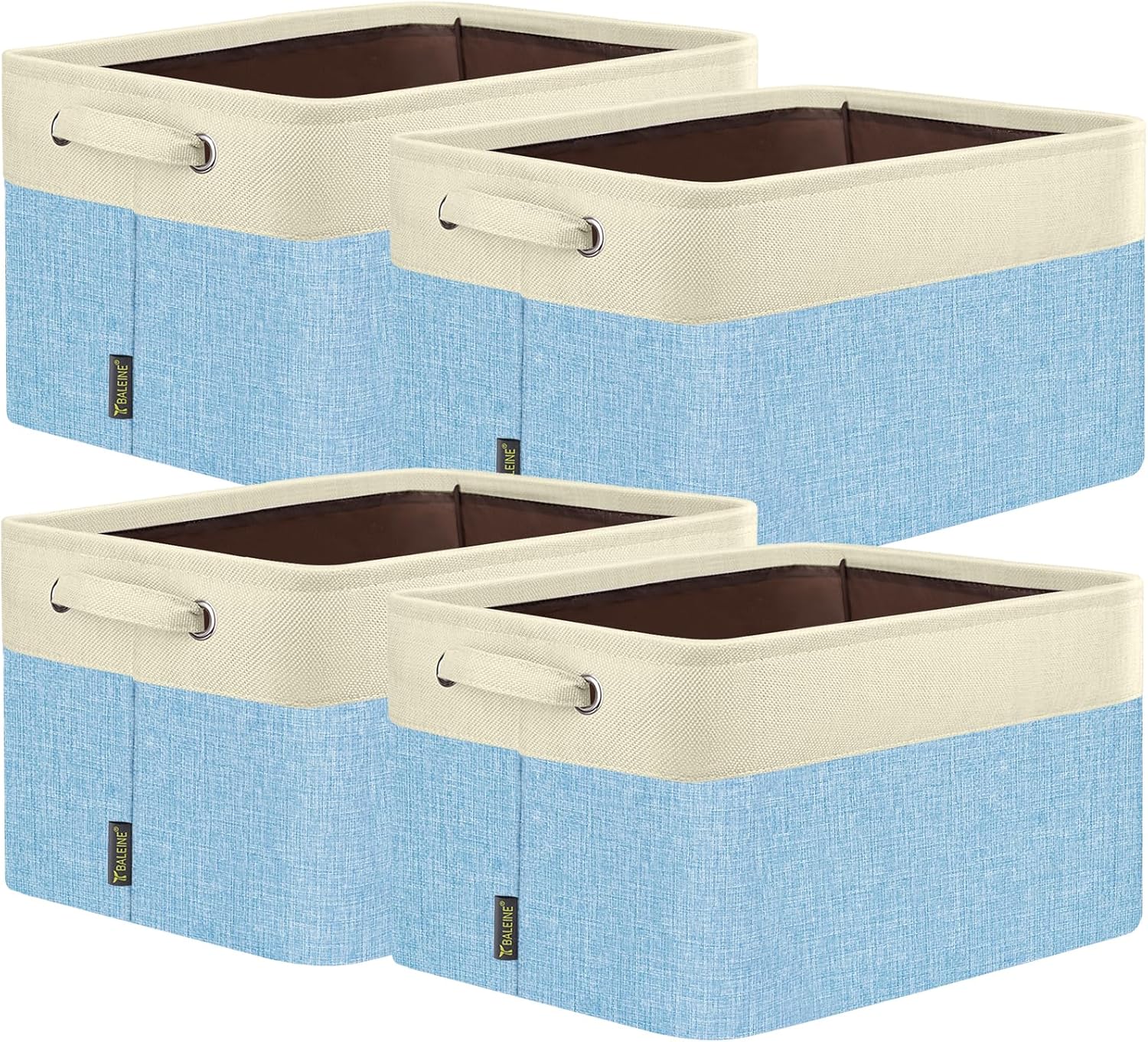 BALEINE 4 Pack Fabric Storage Bins for Shelves, Linen Storage Baskets for Organizing, Decorative Closet Bins for Clothes, Home (Skyblue, 14''x10''x8.5'')