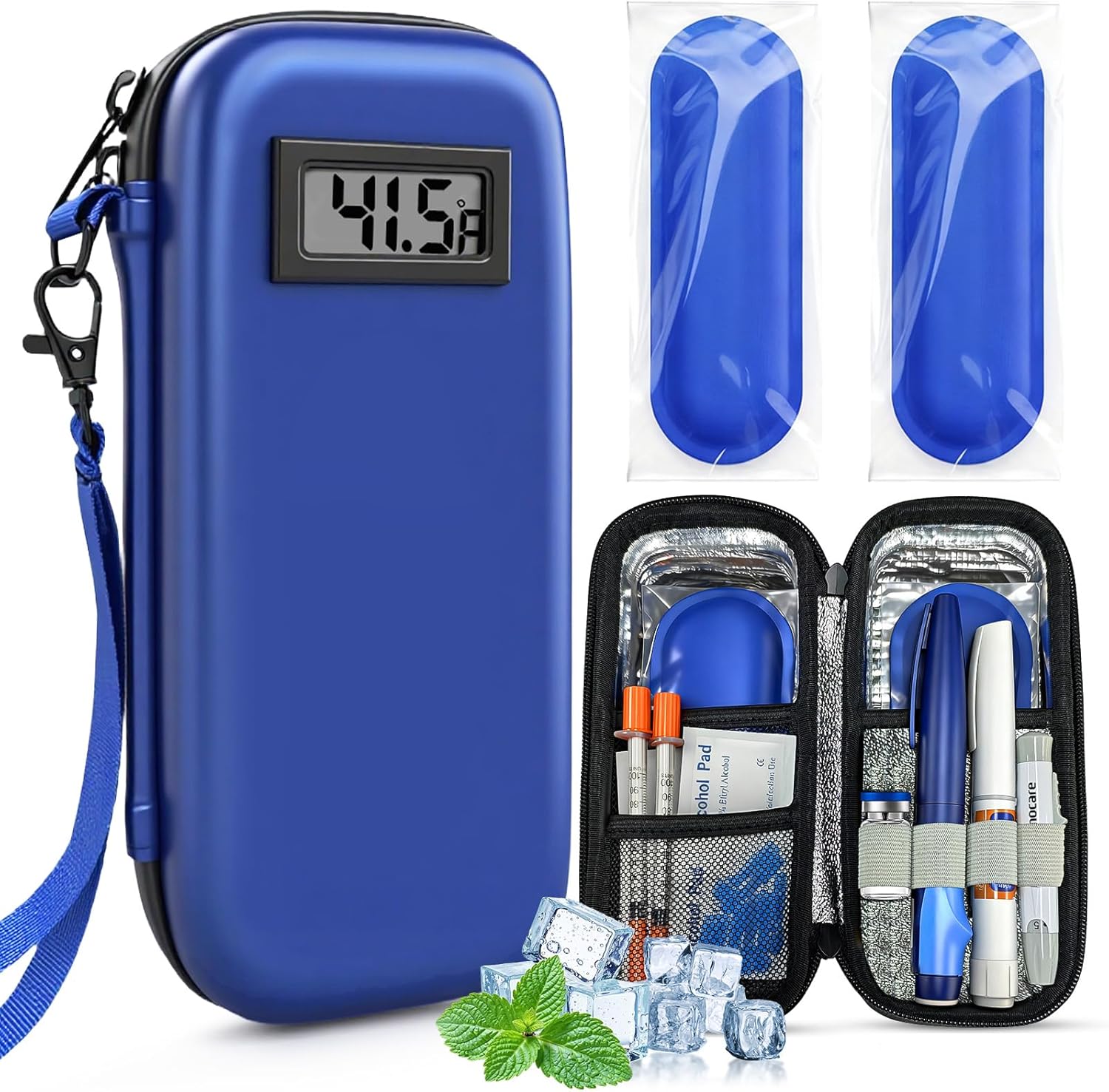 Insulin Cooler Travel Case: TSA Approved Medication Diabetic Cooler for Travel with Temperature Display, Diabetes Travel Case for Insulin Pens with 2 Ice Pack for Daily Use & Trip