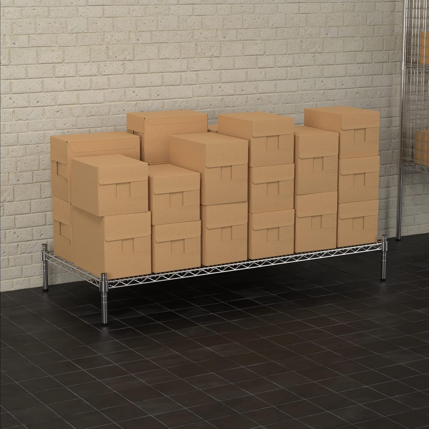 24" x 54" NSF Chrome Wire Stationary Dunnage Storage Rack with 8" Posts, Ideal for Commercial Kitchen, Home, Garage, Warehouse, Shelters