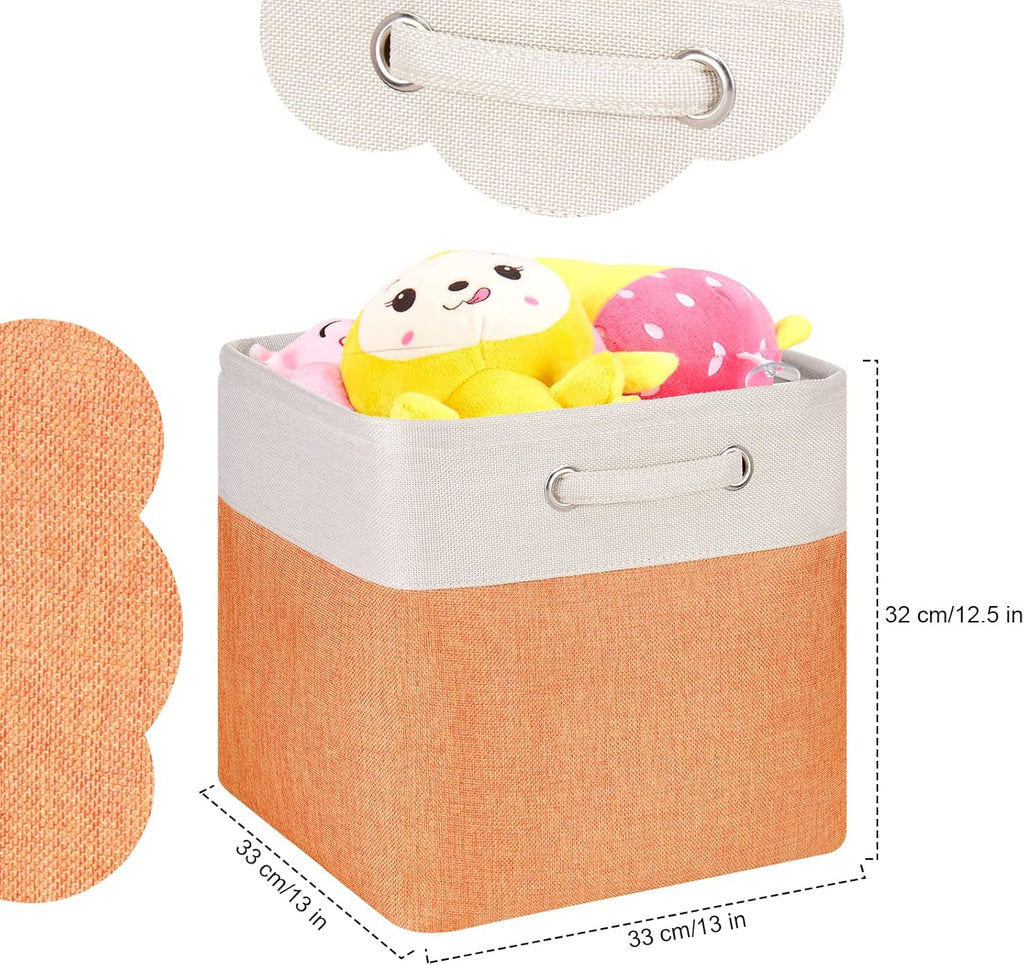 Fabric Cube Storage Boxes Foldable Storage Bins 13-Inch Orange and Beige Patchwork Storage Baskets Cube Storage Bins with Handle Cube Inserts Storage for Home and Office Supplies 3 Pcs/Pack, Sy-1