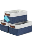 OrganiHaus Small Fabric Storage Baskets for Shelves 3 Pack, 12x08in Closet Storage Bins for Shelves, Canvas Baskets for Organizing, Linen Closet Organizers, Cloth Basket, Navy Blue/Off-White