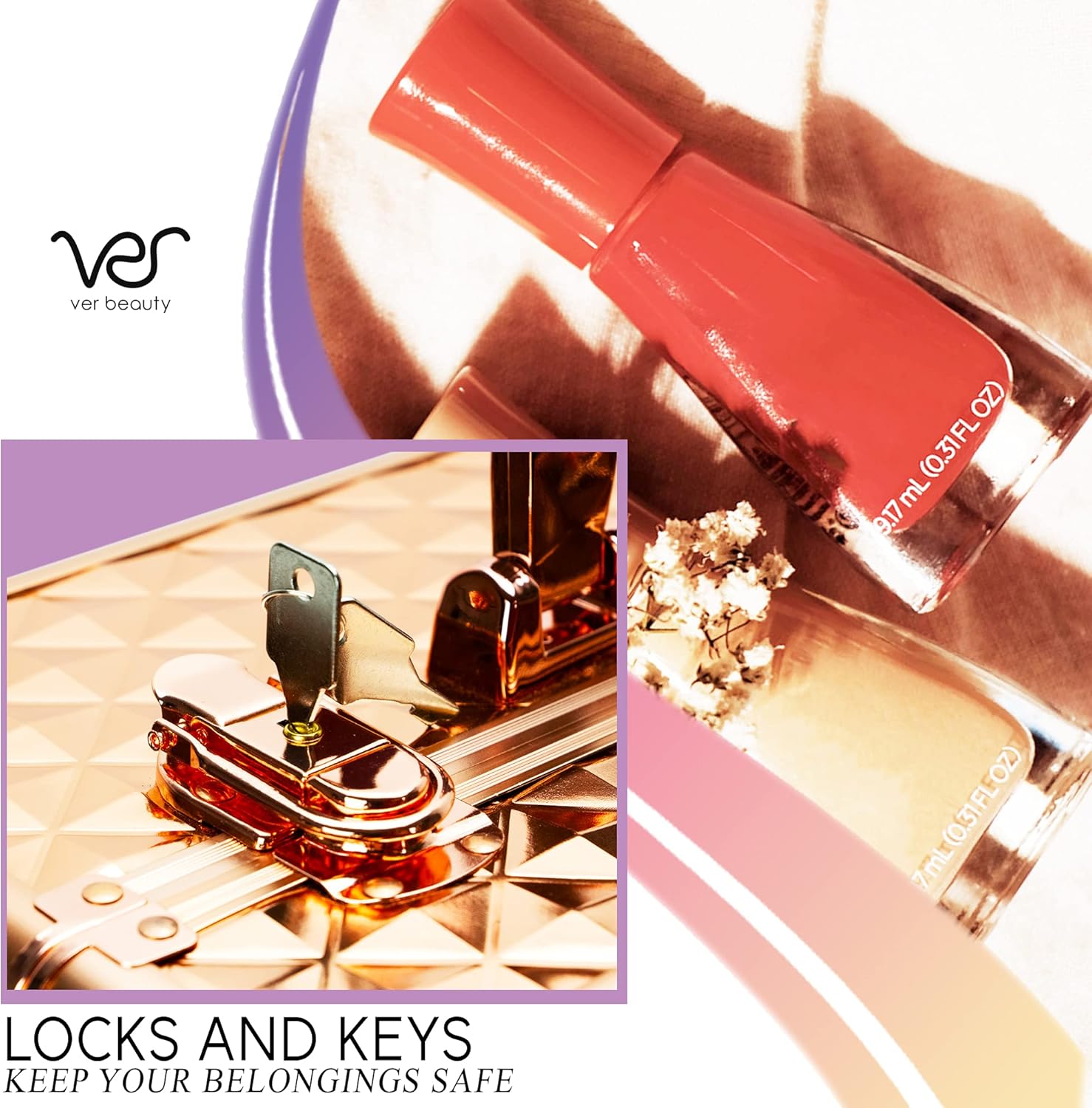 Ver Beauty Makeup Organizer, Cosmetic Travel Kit, Makeup Artist Supplies, 6-Tier Lockable Storage Box, Makeup Train Case, Aluminium Case, Lightweight & Portable Beauty Vanity (Rose Gold Glitter)