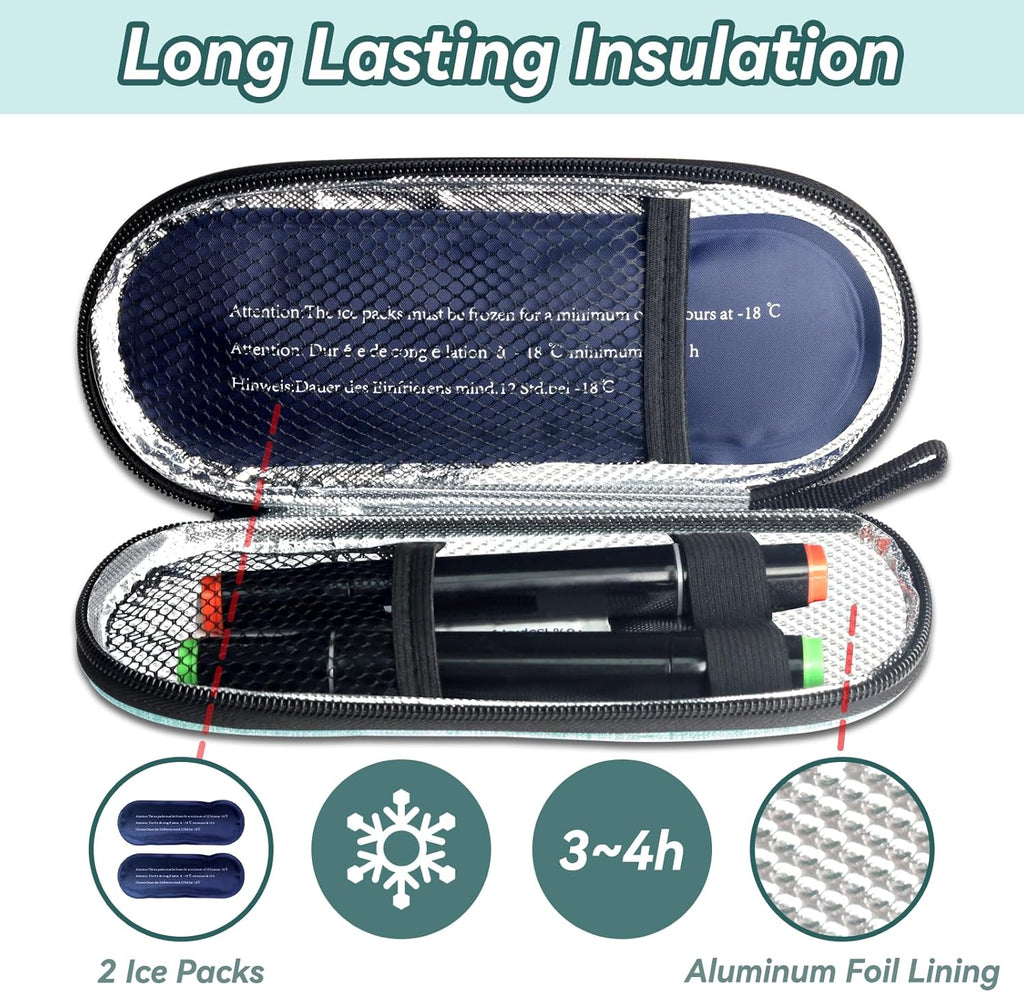 Insulin Cooler Travel Case, Medication Diabetic Cool Organizer Bag with 2 Ice Packs for Daily Life and Trip Use, Green