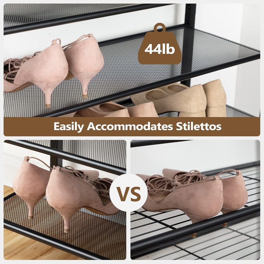 10-Tier Shoe Rack, Shoe Organizer for Entryway, Large Capacity Shoe Shelf, for 36-40 Pairs of Shoes, Stable Sturdy, Shoe Storage with 9 Metal Mesh Shelves, Rustic Brown SRHR1101Z