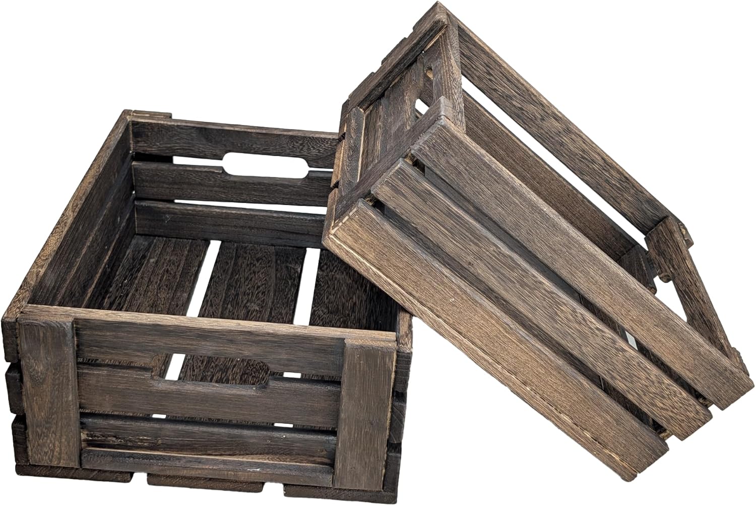 ARTAWEIN Rustic Vintage Finished Wooden Crate with Handles - Nesting Storage, Display, Organization Crate for Party, Office, Bedroom, Kitchen and Closet (Rustic Black set of 2)