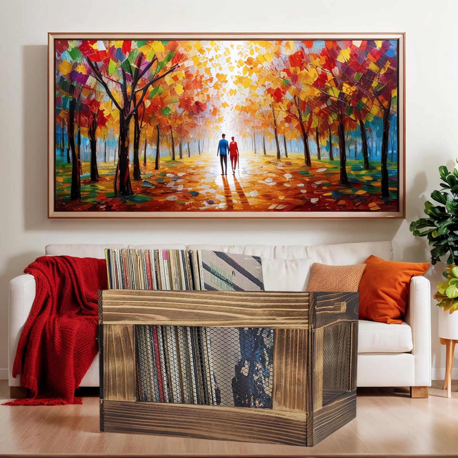 ARTAWEIN Vinyl Record Storage Crate, Wooden Record Holder for Albums - Holds up to 80-100 LPs, Rustic Vintage Style Organizer Box with Handles, Easy Assembly Display for Music Room & Office