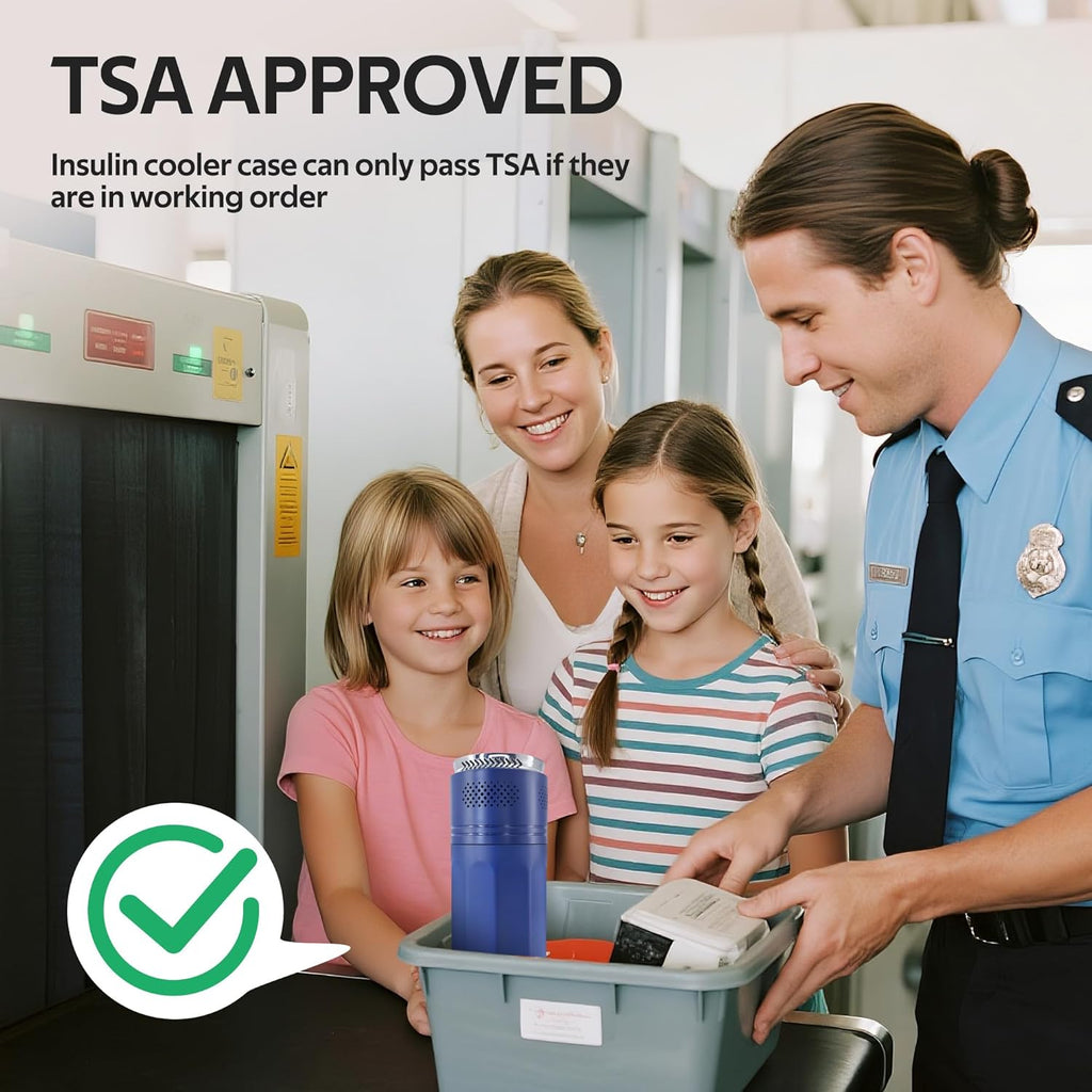 Insulin Cooler Travel Case for 4 Pens,Medication Cooler for Travel with Temp Display&Ice Packs，Diabetic Insulin Case with Portable Cup Sleeves，Supports Mobile Power Cooling，TSA Approved(Blue)