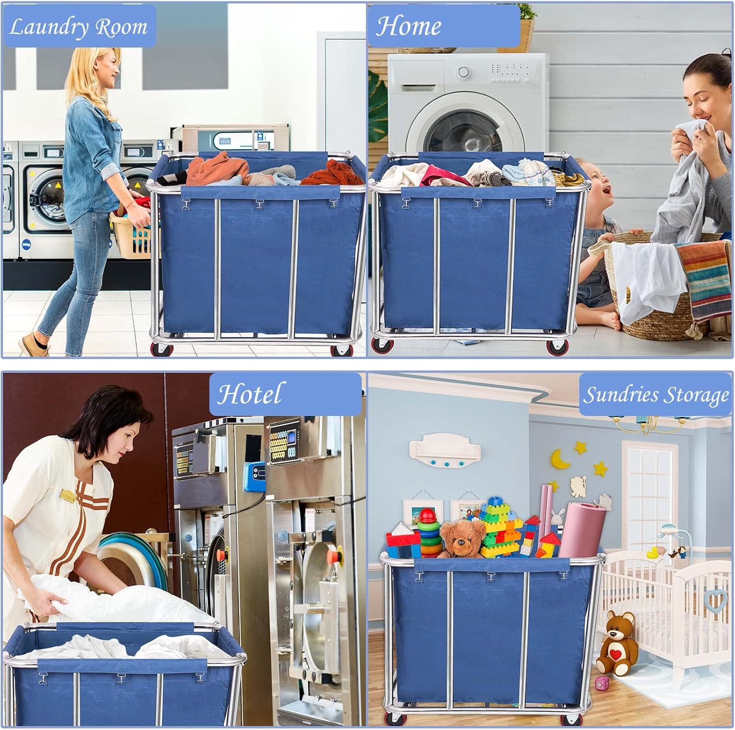 10 Bushels Laundry Cart Commercial/Home,Heavy Duty Large Stainless Steel Rolling Laundry Basket with Wheels，for Laundry Organizer and Storage,260LBS Load (Red)