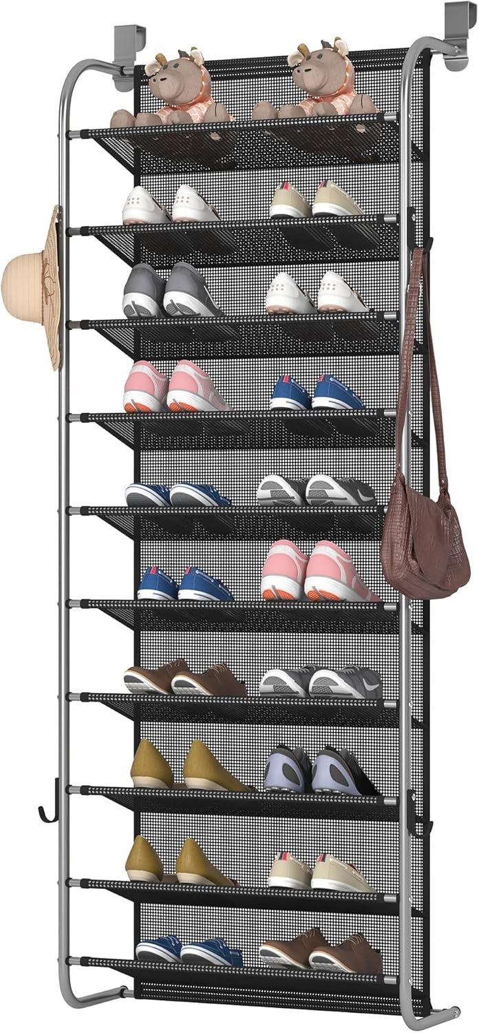 10 Tier Shoe rack Hanging Shoe Storage the door shoe rack for Closet Pantry Over The Door Shoe Organizer Wall Floating Shelves (Gray, 10 Tier)