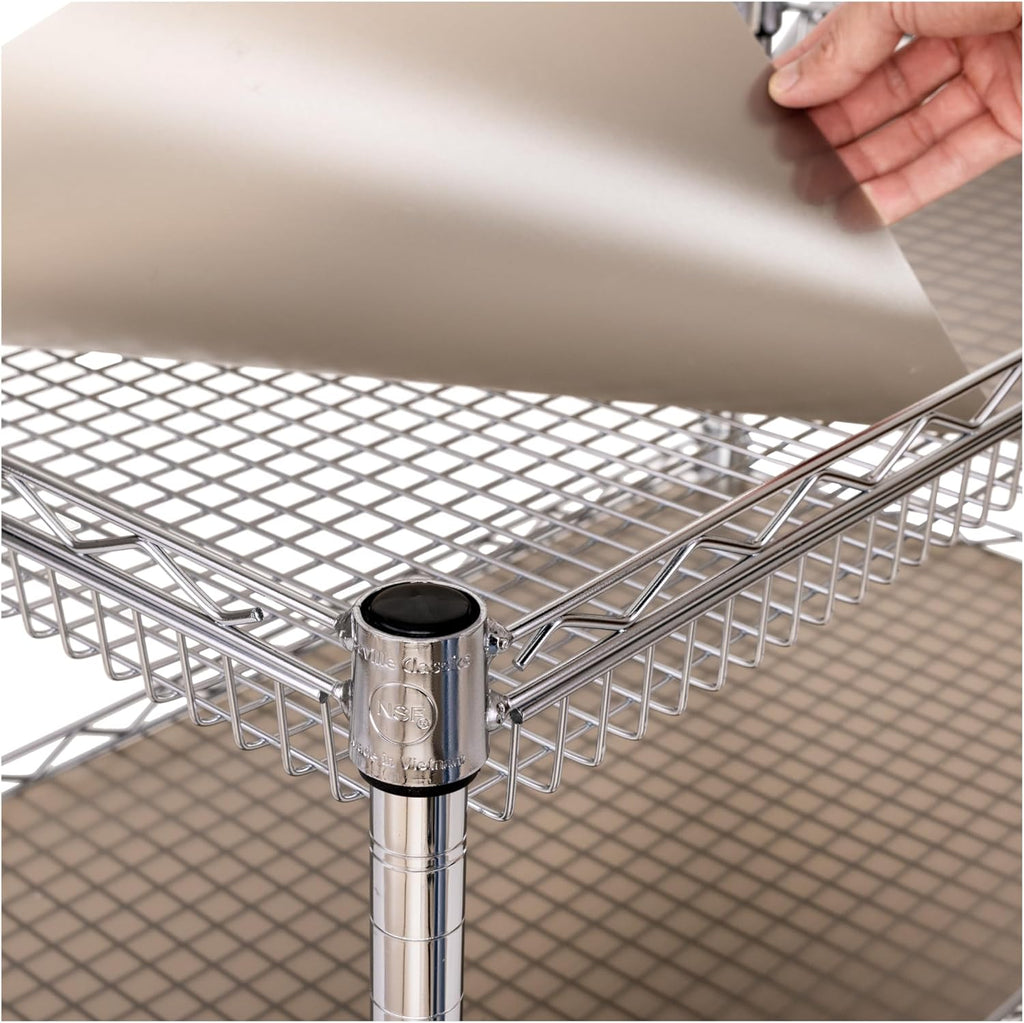 Seville Classics UltraDurable NSF Commercial Heavy Duty Metal Rolling Utility Cart, w/ Steel Shelves, Handle Bar for Restaurant, Garage, Warehouse, Kitchen, Office, Top Basket 35.5"W x 20.25"D, Chrome