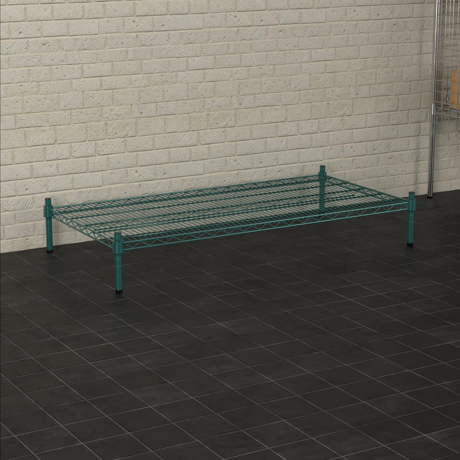 24" x 48" NSF Green Wire Stationary Dunnage Storage Rack with 8" Posts Ideal for Commercial Kitchen Home Garage Warehouse Shelters