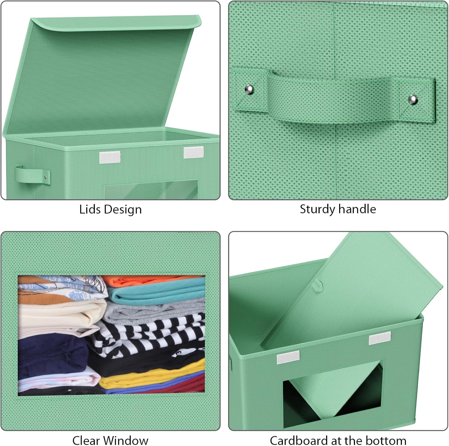 Univivi Collapsible Stackable Storage Bins with Lids [4-Pack] Foldable Fabric Closet Organizer Basket, Closet Organizers and Storage Cube Storage Bin for Home, Office, Bedroom (Green)