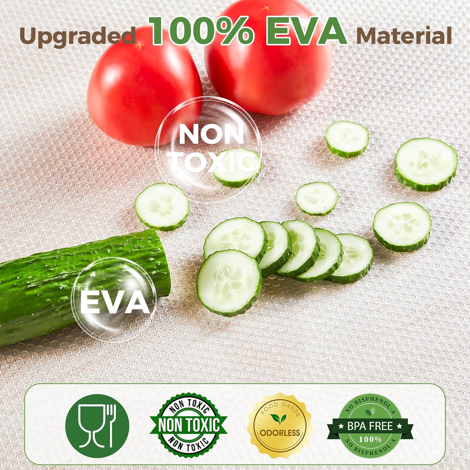 100% EVA Shelf Liner for Kitchen Cabinet, 18" x 360" Drawer Liners Non Adhesive Non Slip Waterproof Plastic Paper, Dresser Pantry Bathroom Refrigerator Protector, Clear