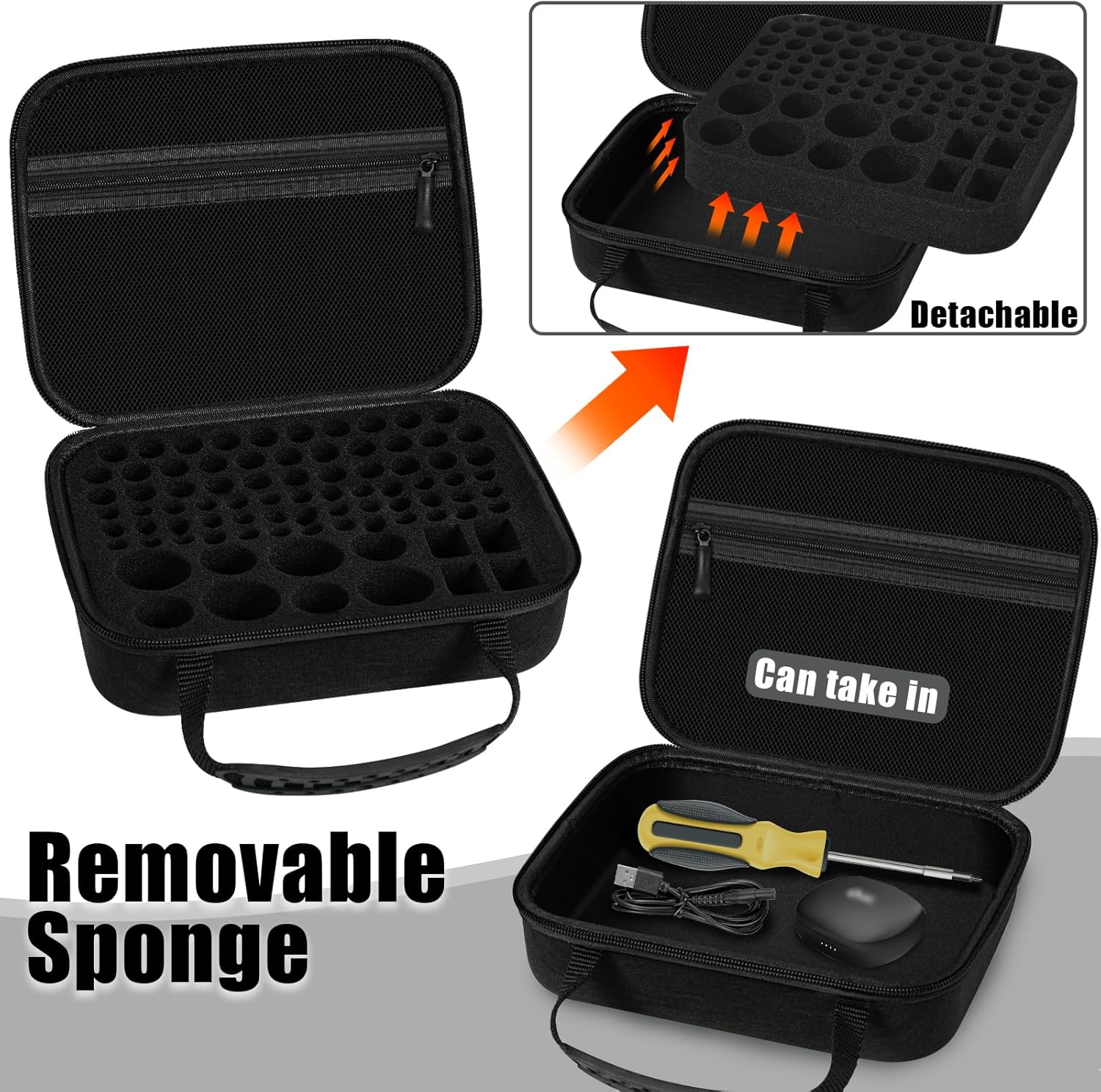 Battery Organizer Storage Case, Large Waterproof Carrying Bag Containers Box Holder Holds 83+ Batteries AA AAA C D 9V 3V - with Battery Tester BT-168, Black (Case Only)