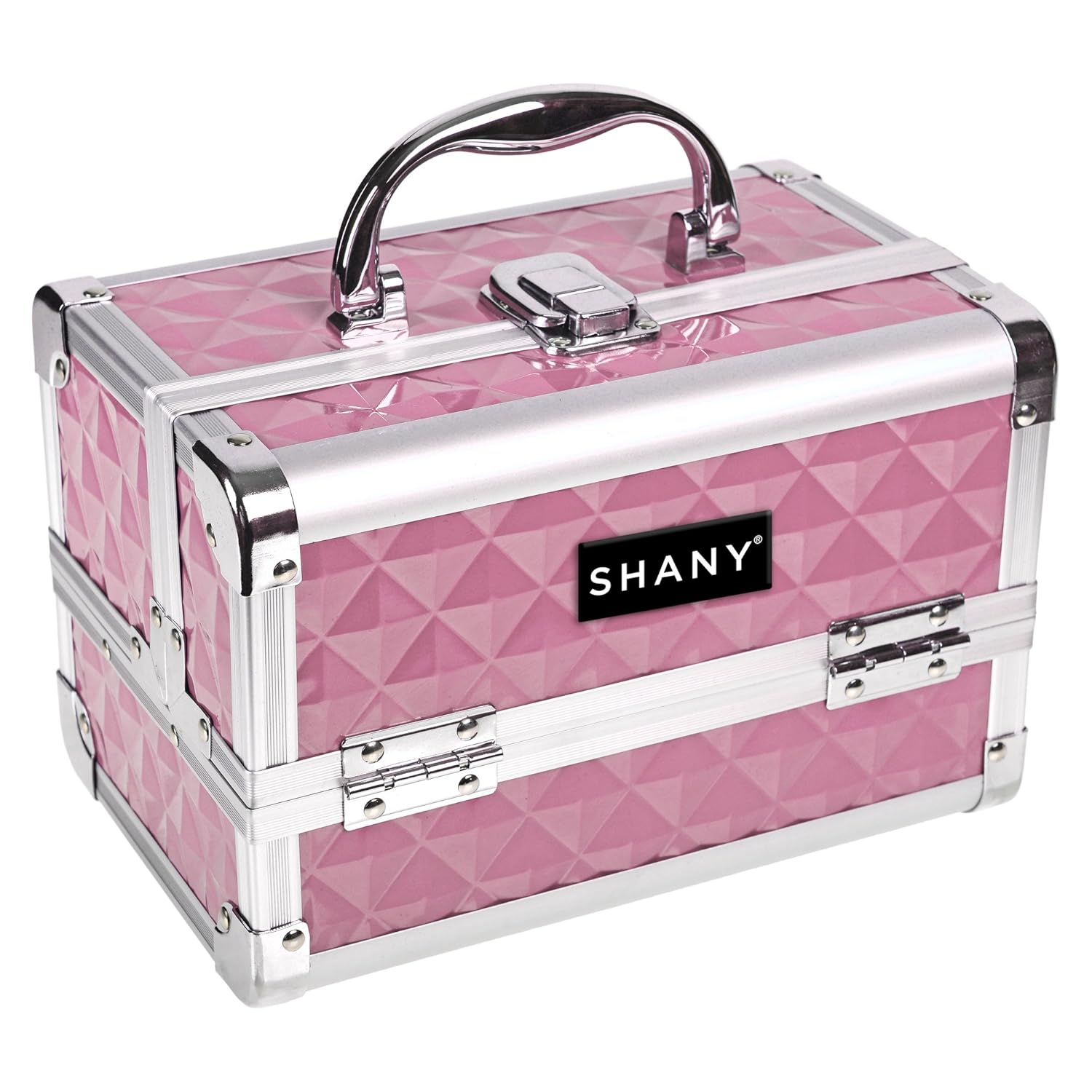 SHANY Chic Makeup Train Case Cosmetic Box Portable Makeup Case Cosmetics Beauty Organizer Jewelry storage with Locks, Multi trays Makeup Storage Box with Makeup Mirror - Polite PINK