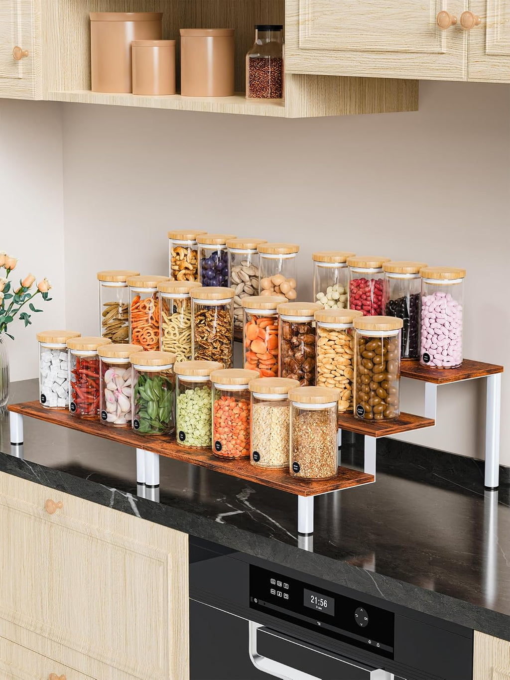 Wooden Display Stand Riser, 3 Tier Perfume Organizer Stand Cupcake Stand Holder, Tiered Display Stand Risers Display Shelf for Home and Shop (White, 4 pcs)