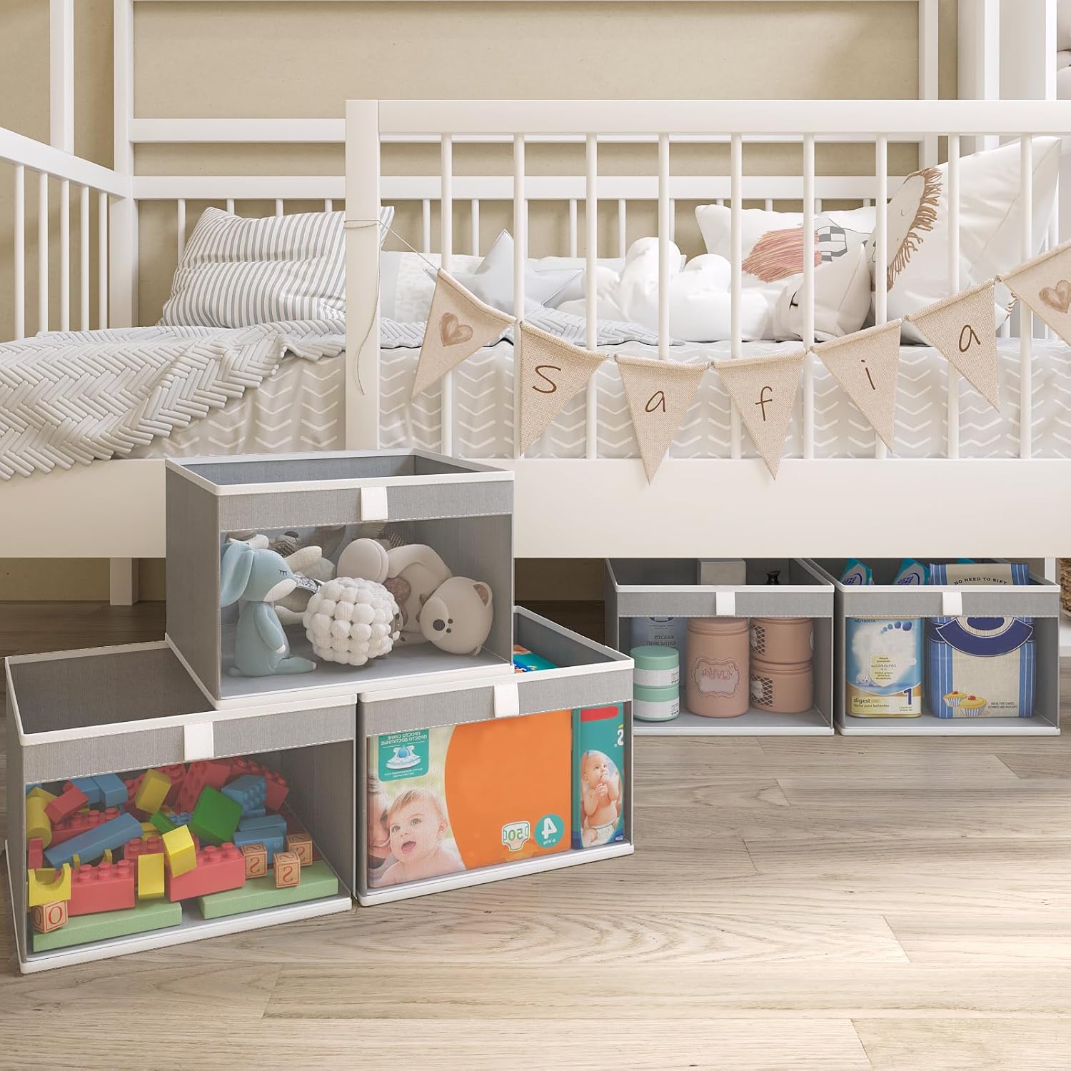 Linen Closet Organizers and Storage, Closet Storage Bins Basket Organizer, Foldable Organization Baskets with Mesh Window for Clothes Towels and Toys, 12.75" x 12.75" x 9", Gray, 2 pack