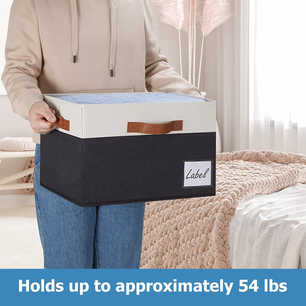 GhvyenntteS Extra Large Storage Bins with Lids, Foldable Fabric Storage Boxes with Lids and Handles, Storage Baskets with Lid and Label for Home Office (3 Pack, Black, 15.75" x 11.8" x 10.2")