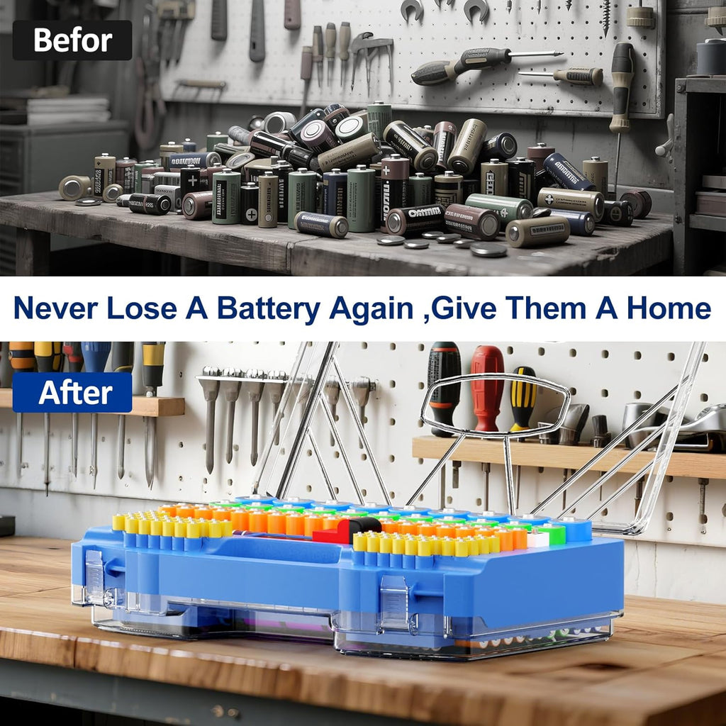 Battery Organizer Storage Case, Battery Storage Holder Organizer Box with Tester - 285 Batteries Double-Sided Variety Pack, Holds AA AAA 4A C D Cell 9V 3V Lithium LR44 CR2 CR123 CR1632 18650 Button