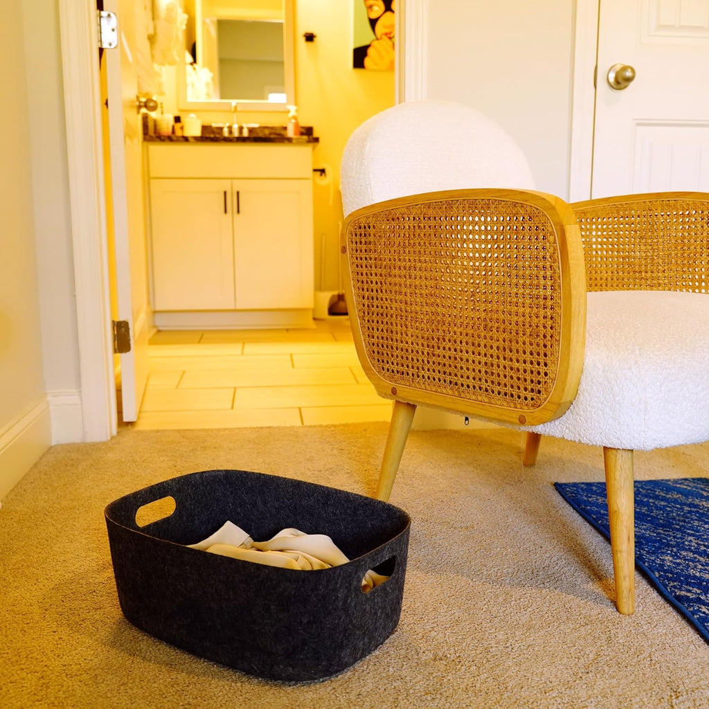 Welaxy Large Storage Basket Felt Open Desk Organize bin Shelf Box with handles lightweight carry for Magazines Books Junk Kids Toys Pet Clothes Laundry sleek minimalist lifestyle (Charcoal)