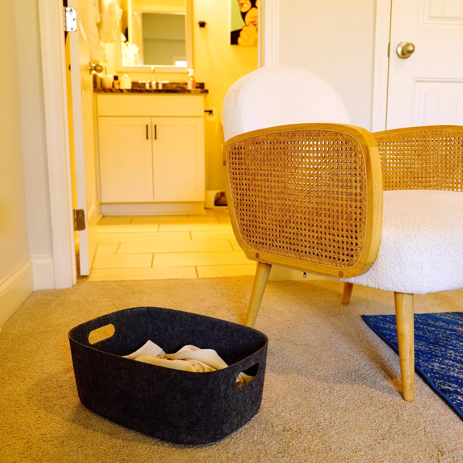 Welaxy Large Storage Basket Felt Open Desk Organize bin Shelf Box with handles lightweight carry for Magazines Books Junk Kids Toys Pet Clothes Laundry sleek minimalist lifestyle (Charcoal)