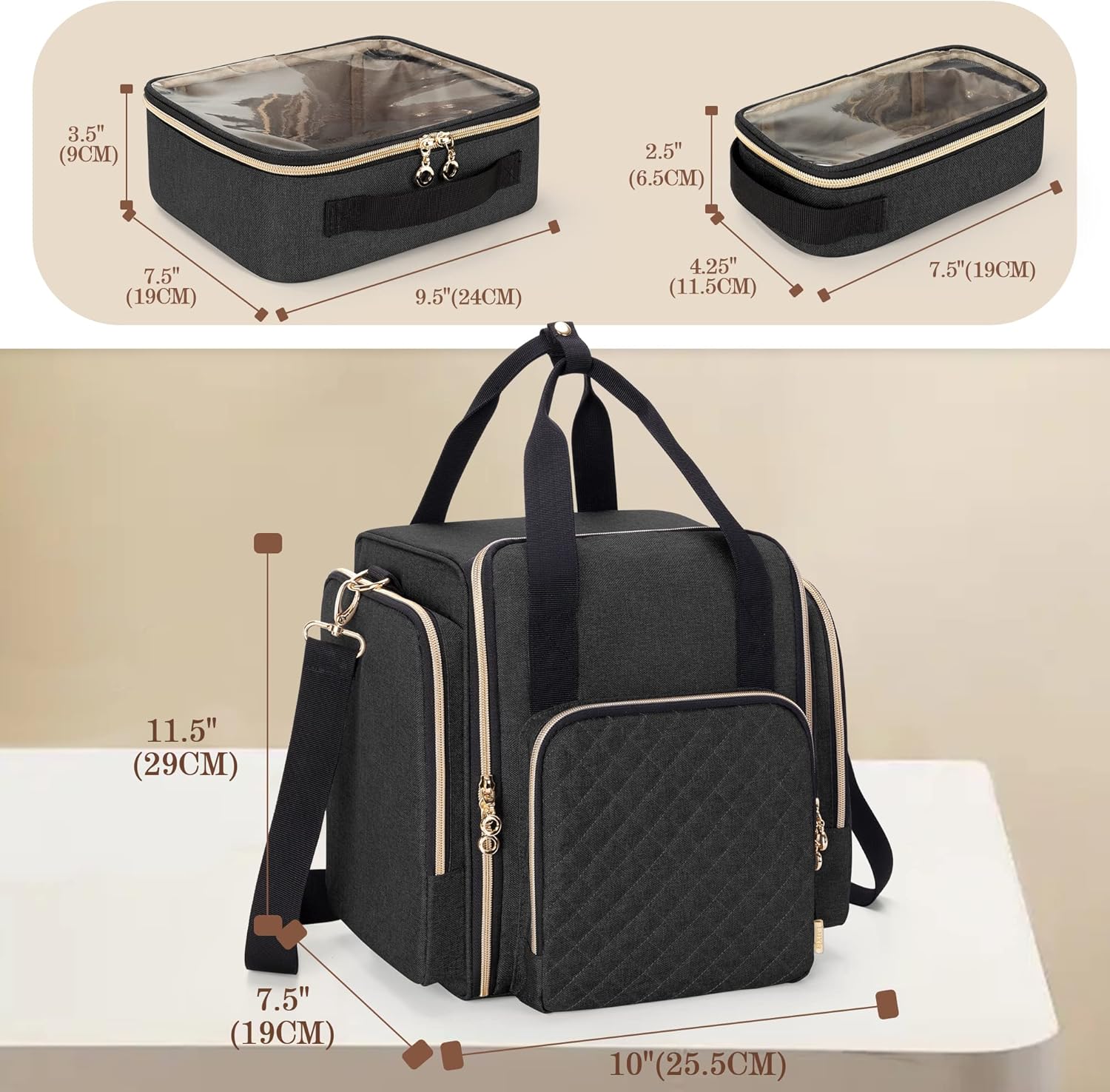 LUXJA Travel Makeup Bag with 4 Inner Removable Cases, Large Cosmetic Bag with Multiple Storage Sections (Patent Design, Bag Only), Black