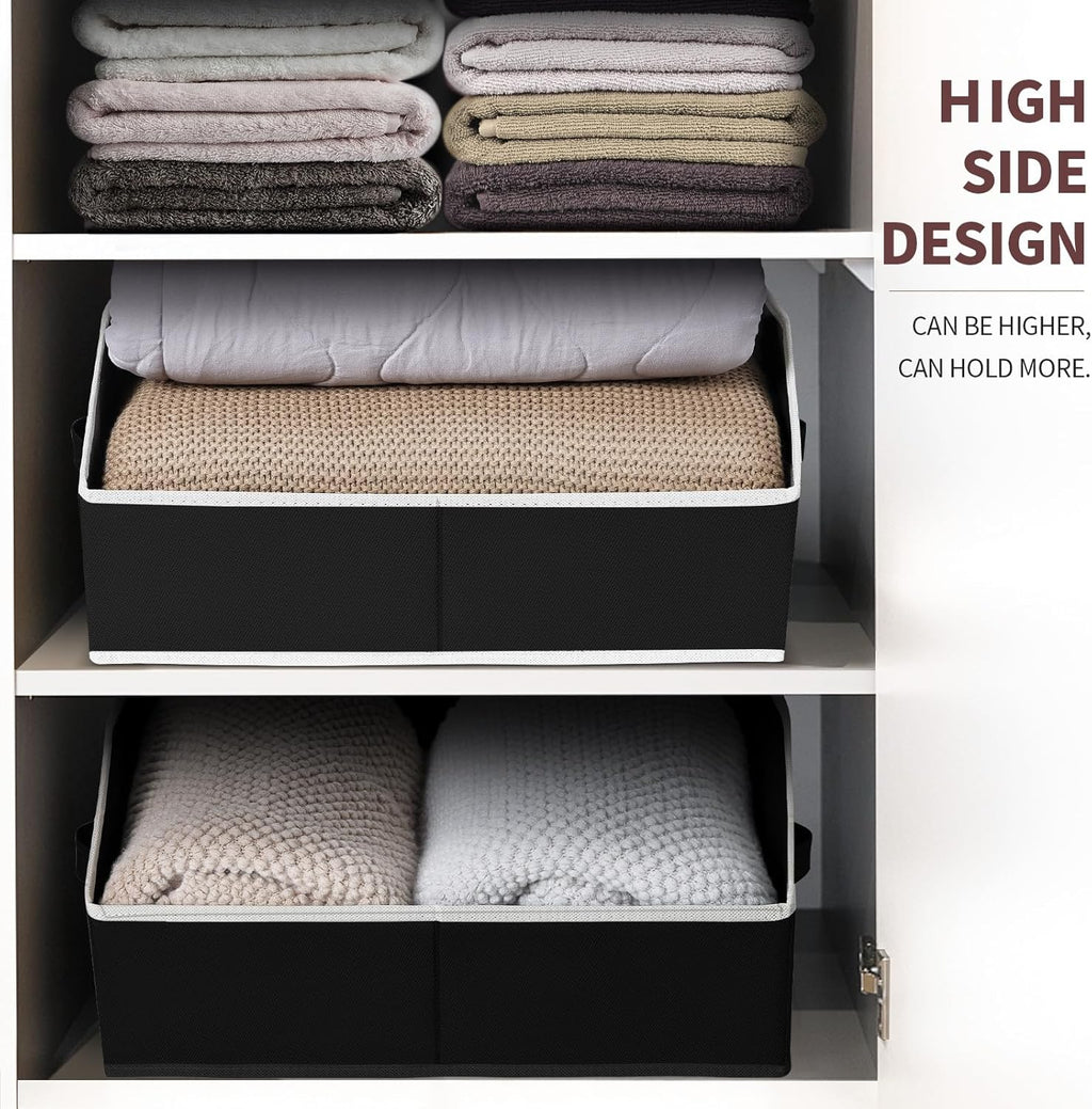 Closet Baskets for Shelves Trapezoid - Decorative Storage Baskets with Handle, Closet Bins for Organization, Shelf Storage Bins for Clothes, Books, Home, Office, 8 Pack, Black