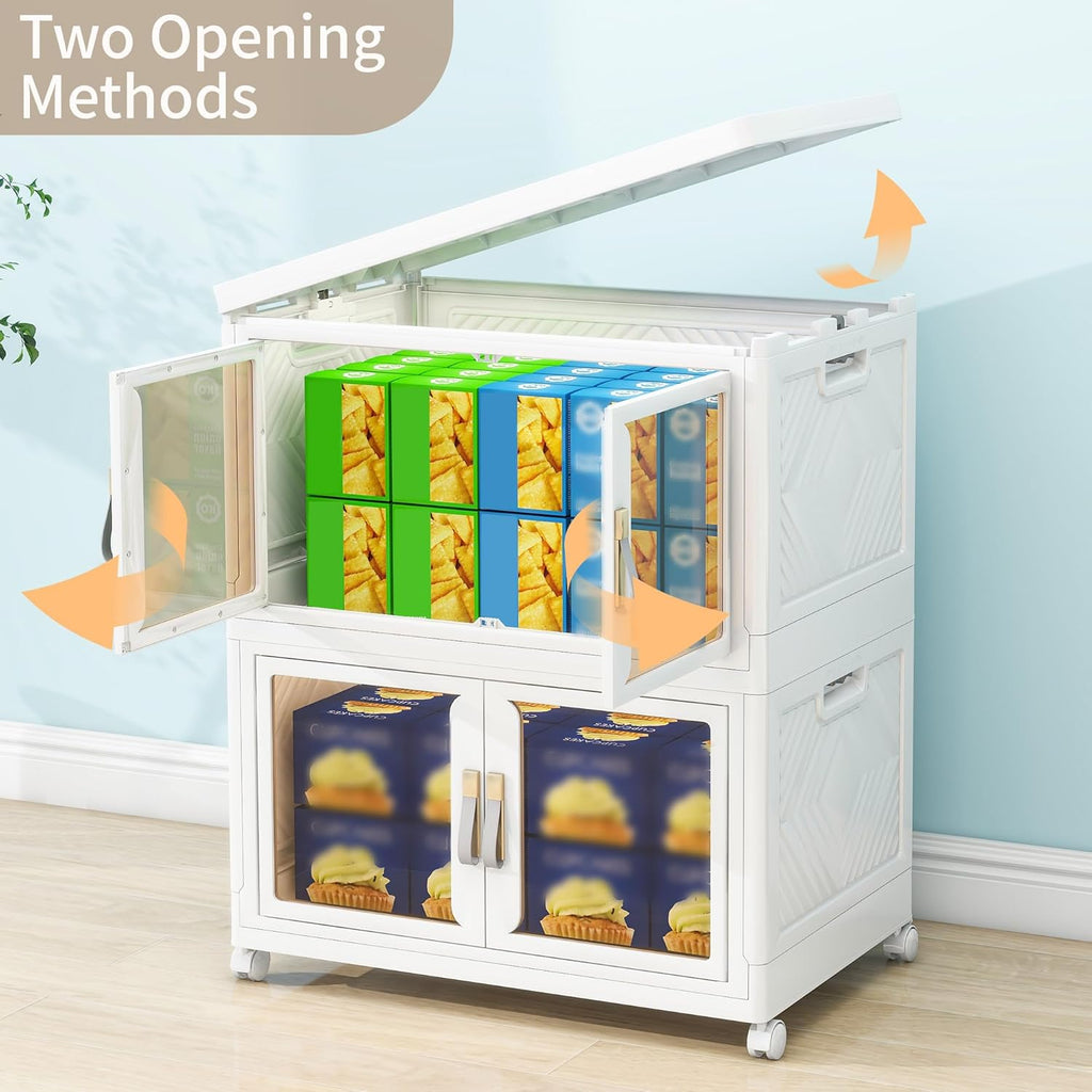 Large Clear Stackable Storage Bins with 2 Lids, Foldable Storage Cabinet for Closet Organizers and Storage, Plastic Storage Box with Wheels 270 QT