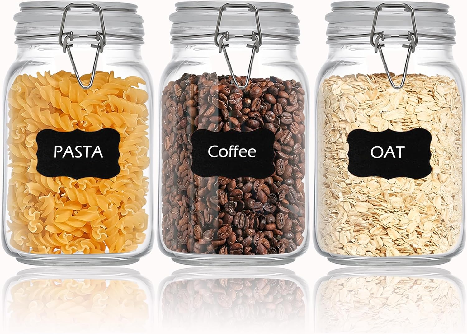 Clear Food Storage Jars 50oz Square, Airtight Glass Canister with Lids Set of 3, Kitchen & Pantry Organization Food Storage Container for Canning, Sugar, Flour, Candy, Cereal, Coffee