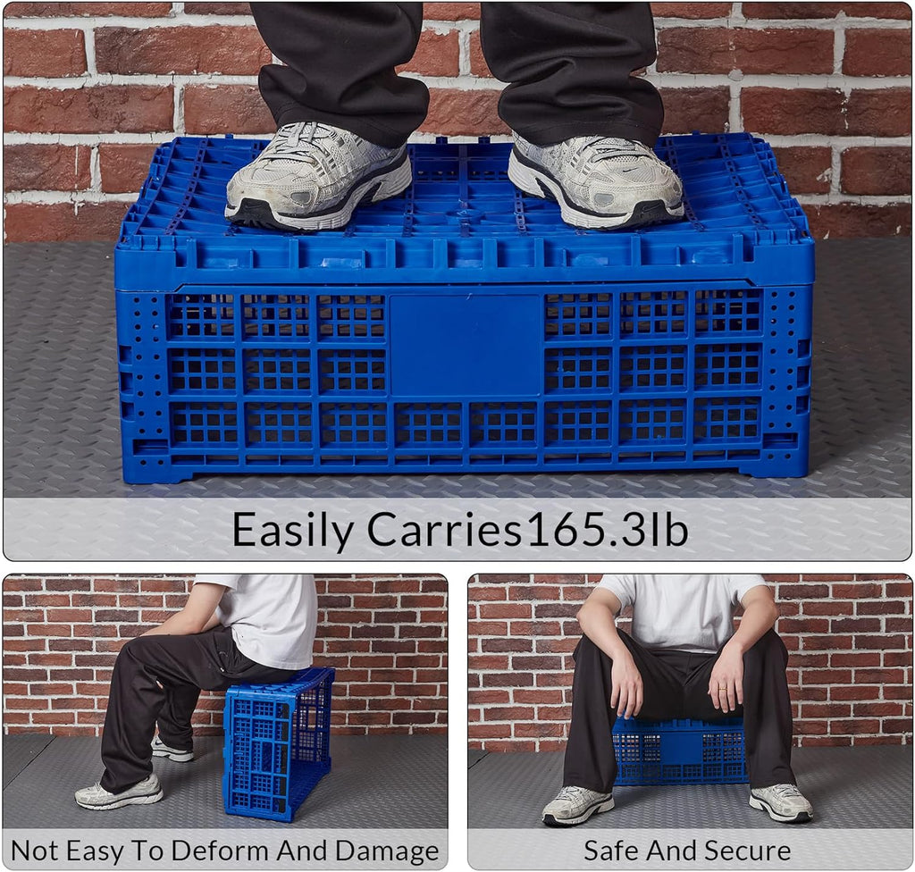 Collapsible Storage Crates, 52 Liter Heavy Duty Foldable Plastic Crates , Storage Baskets and Bins 23.6" L x 15.7" W x 8.6" H Stackable Dairy Milk Crates for Office, Home, Toy Storage
