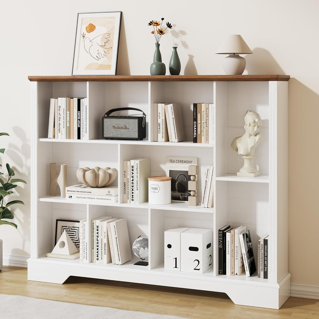 10 Cube Storage Bookcase, Modern 3-Tier Wooden Storage Organizer Open Bookshelf with Base for Living Room, Bedroom, Home Office