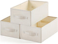 Linen Folding Storage Bins, 3 Pack Large Storage Baskets, Washable, Clothing Storage Bins with Handle, Closet Organizer for Storage Sweater,Sheets (Beige, 16"x9½"x6¾")