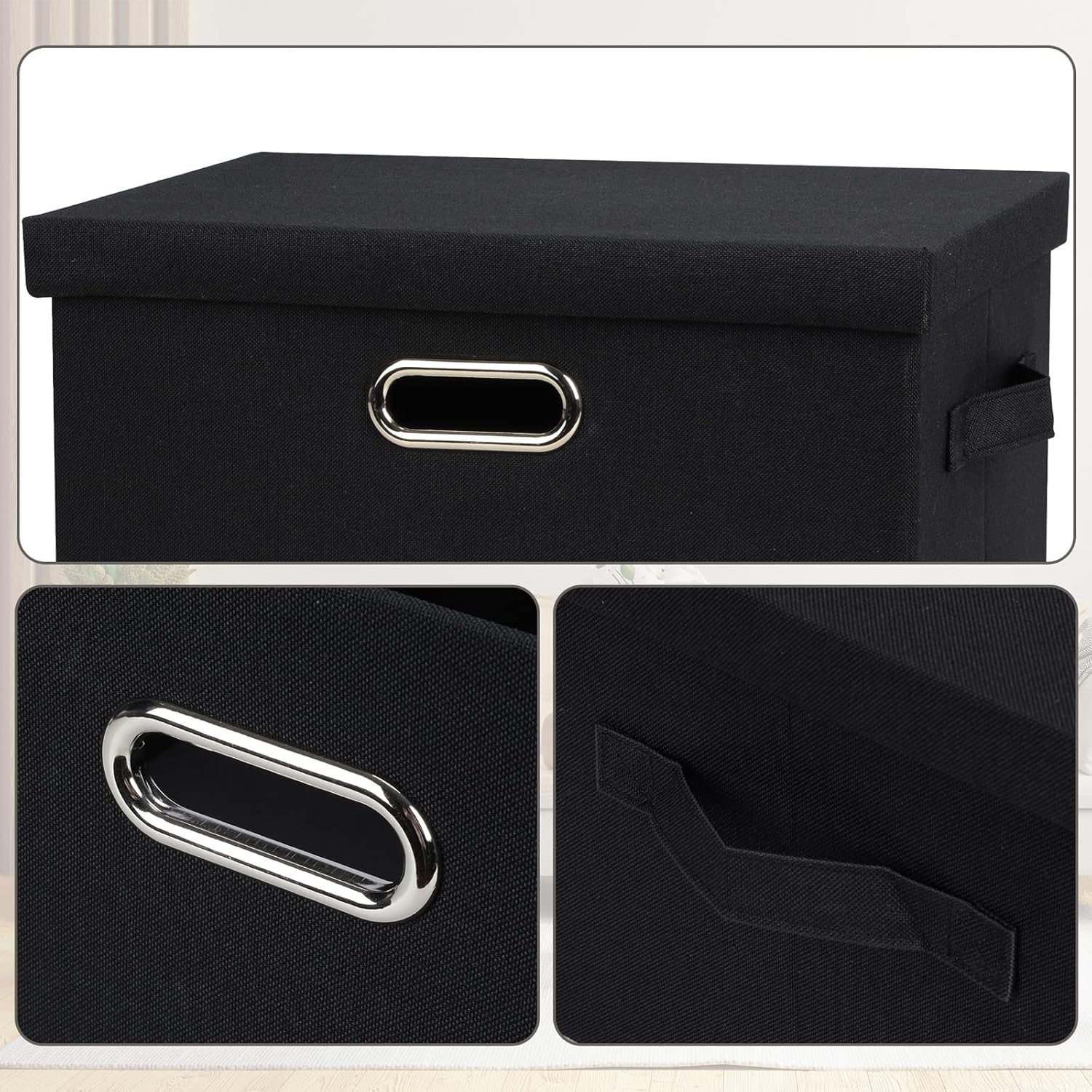 Medium 15" 21 Quart Collapsible Stackable Storage Bins with Lids, 5 Packs Black Foldable Fabric Closet Storage Boxes with Lids, Lidded Heavy-duty Linen Baskets(15x11x8)