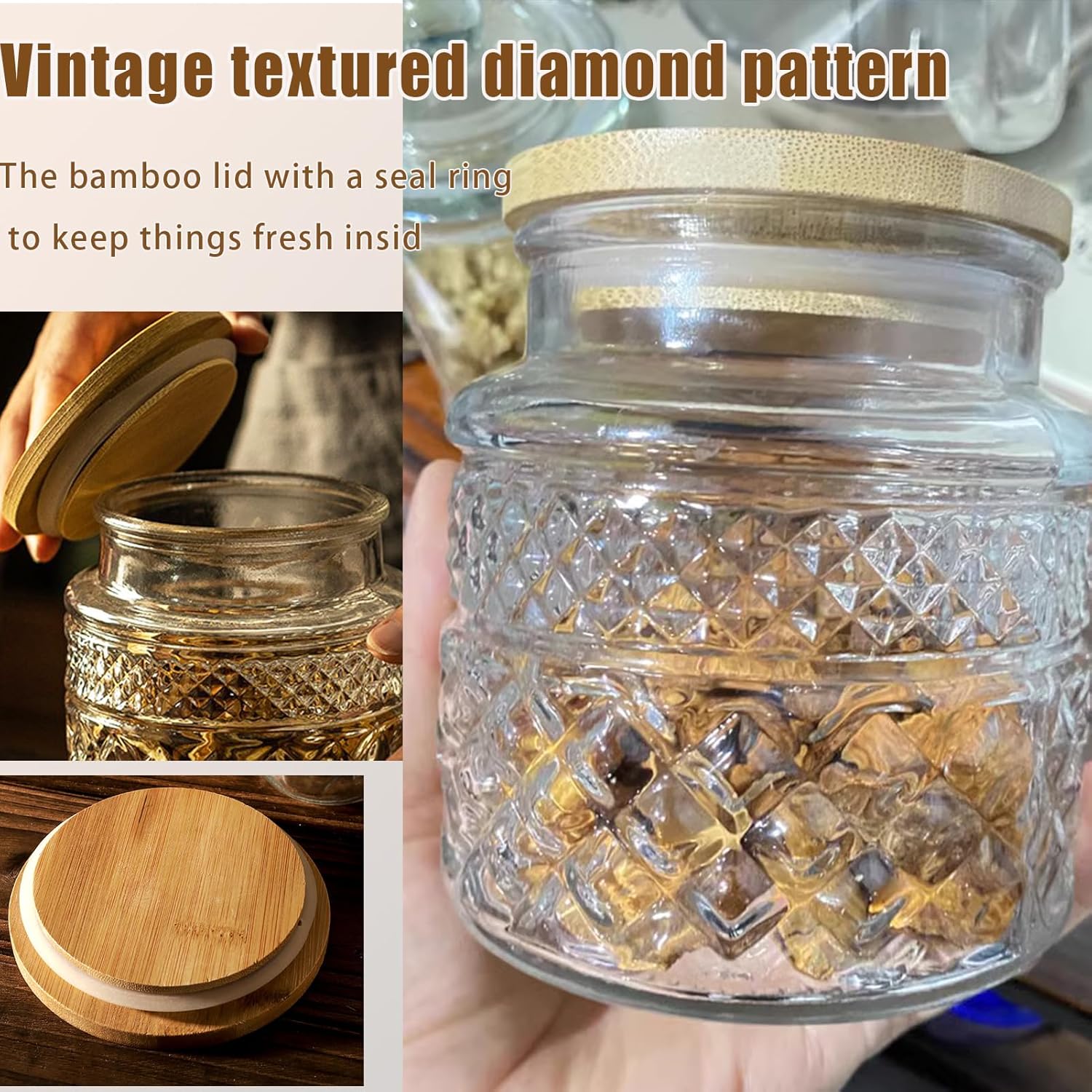 Viovian Vintage Glass Jar with Lid Spoon 38 OZ Round Thick Glass Storage Jars Airtight Lids Clear Decorative Canister Container for Food Candy Cookie Sugar Coffee Tea Nuts Snack Dog Treat Vase