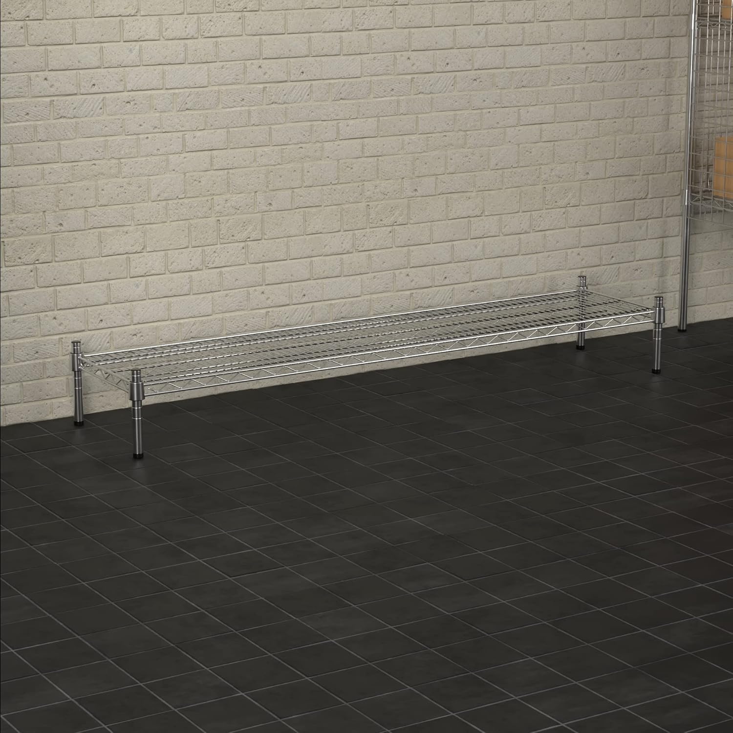 14" x 60" NSF Chrome Wire Stationary Dunnage Storage Rack with 8" Posts, Ideal for Commercial Kitchen, Home, Garage, Warehouse, Shelters