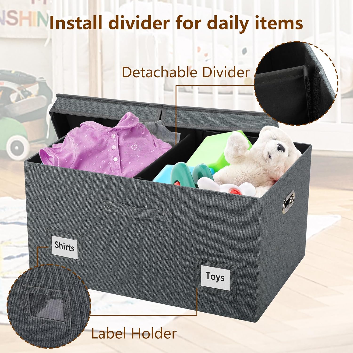 75 Quarts Extra Large Decorative Storage Bins with Lids, 3 Packs Dark Gray Collapsible Storage Bins with Lids, Stackable Storage Bins Decorative Box Storage With Lid Extra Large