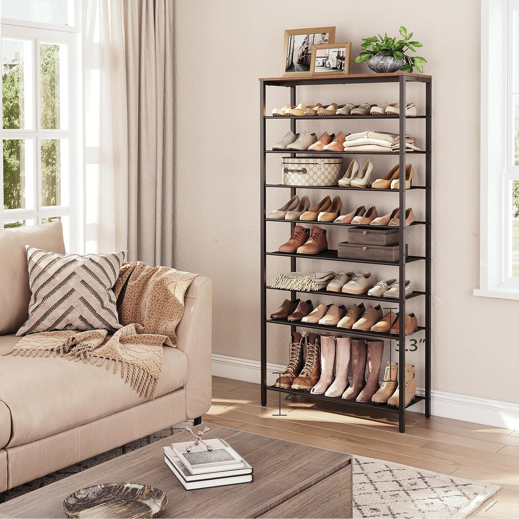 10-Tier Shoe Rack, Shoe Organizer for Entryway, Large Capacity Shoe Shelf, for 36-40 Pairs of Shoes, Stable Sturdy, Shoe Storage with 9 Metal Mesh Shelves, Rustic Brown SRHR1101Z