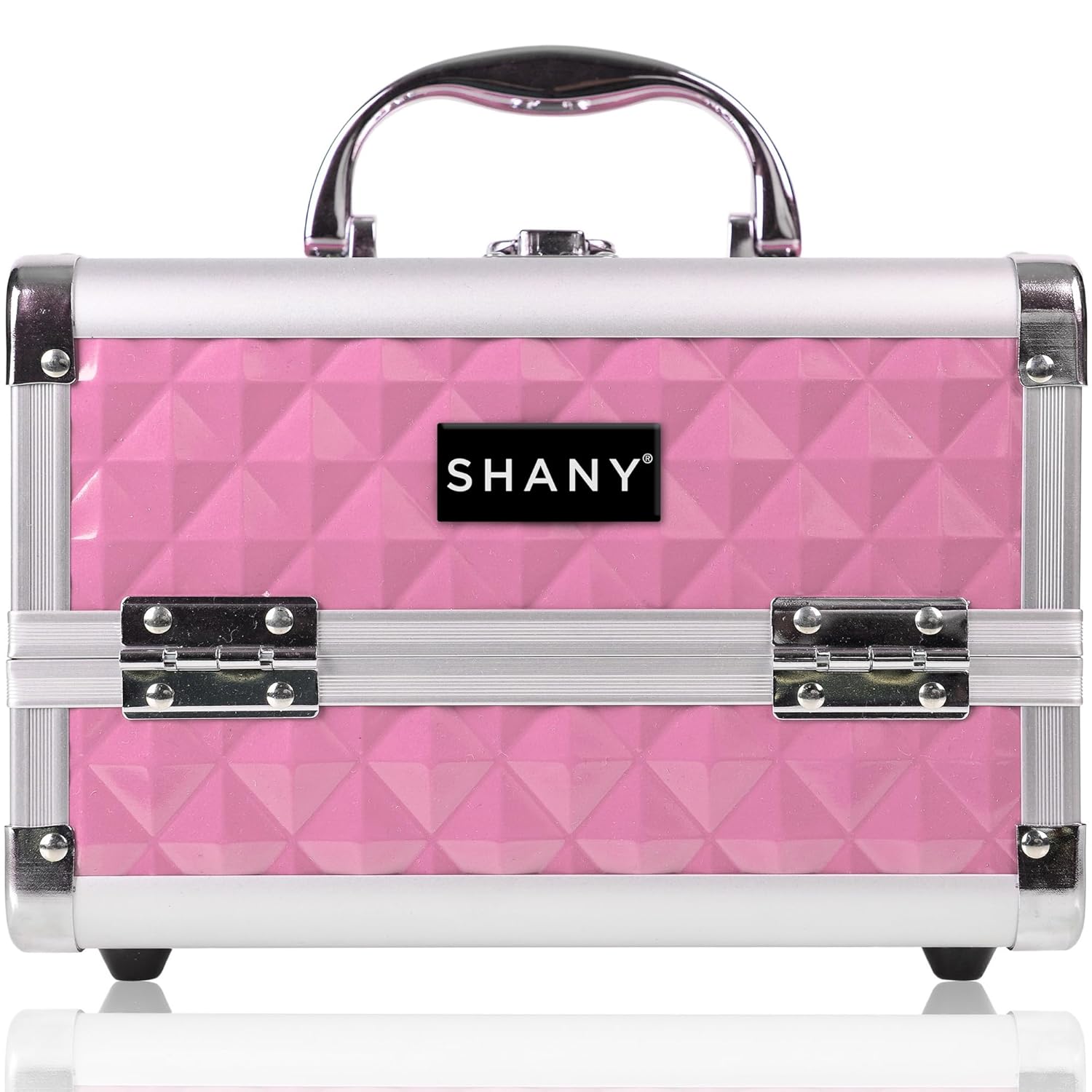 SHANY Chic Makeup Train Case Cosmetic Box Portable Makeup Case Cosmetics Beauty Organizer Jewelry storage with Locks, Multi trays Makeup Storage Box with Makeup Mirror - Polite PINK