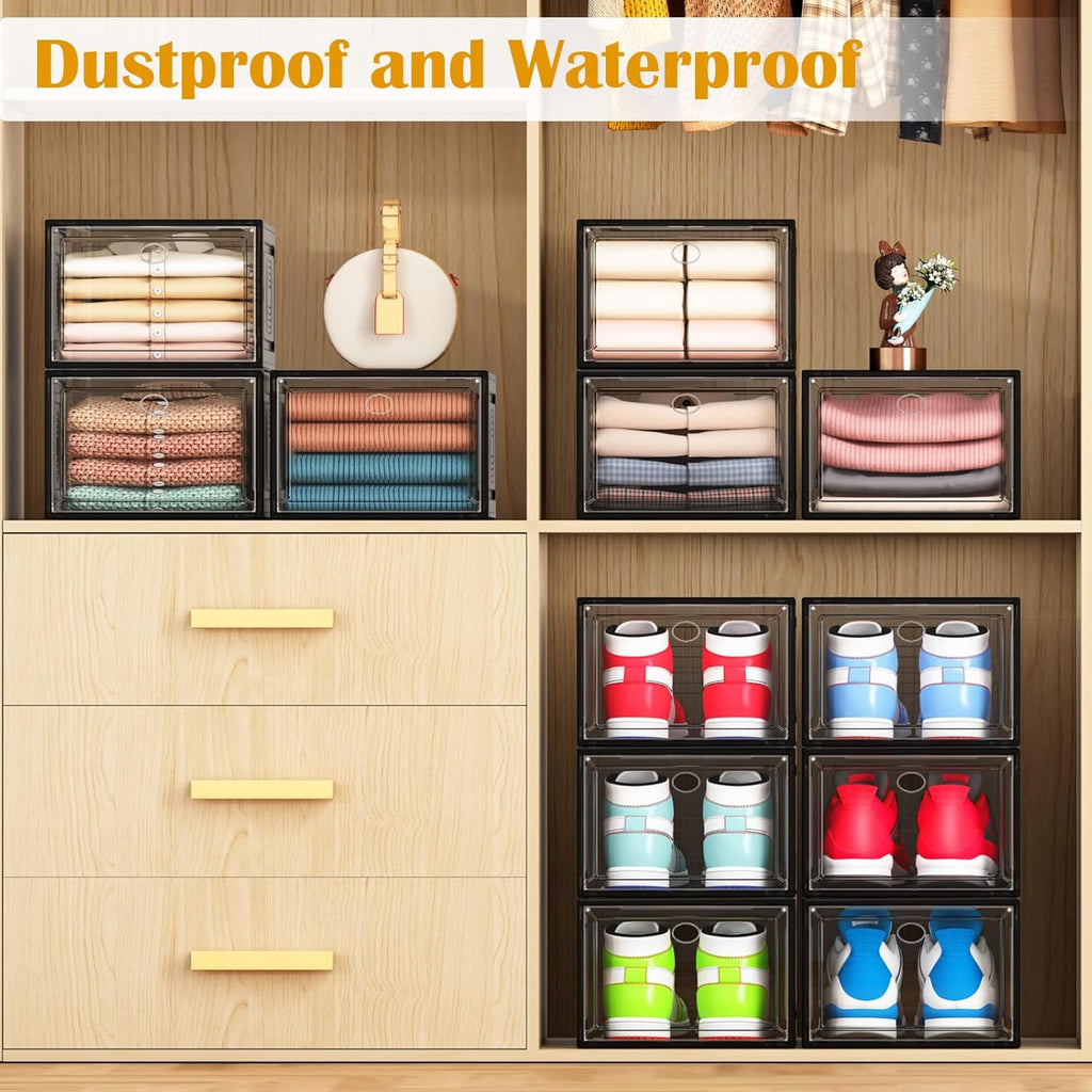 10 Pack Shoe Organizer, Stackable Shoe Box with Magnetic Door, Foldable Space-Saving Shoe Storage for Closet, Entryway, Under Bed, Durable Shoe Cabinet & Rack