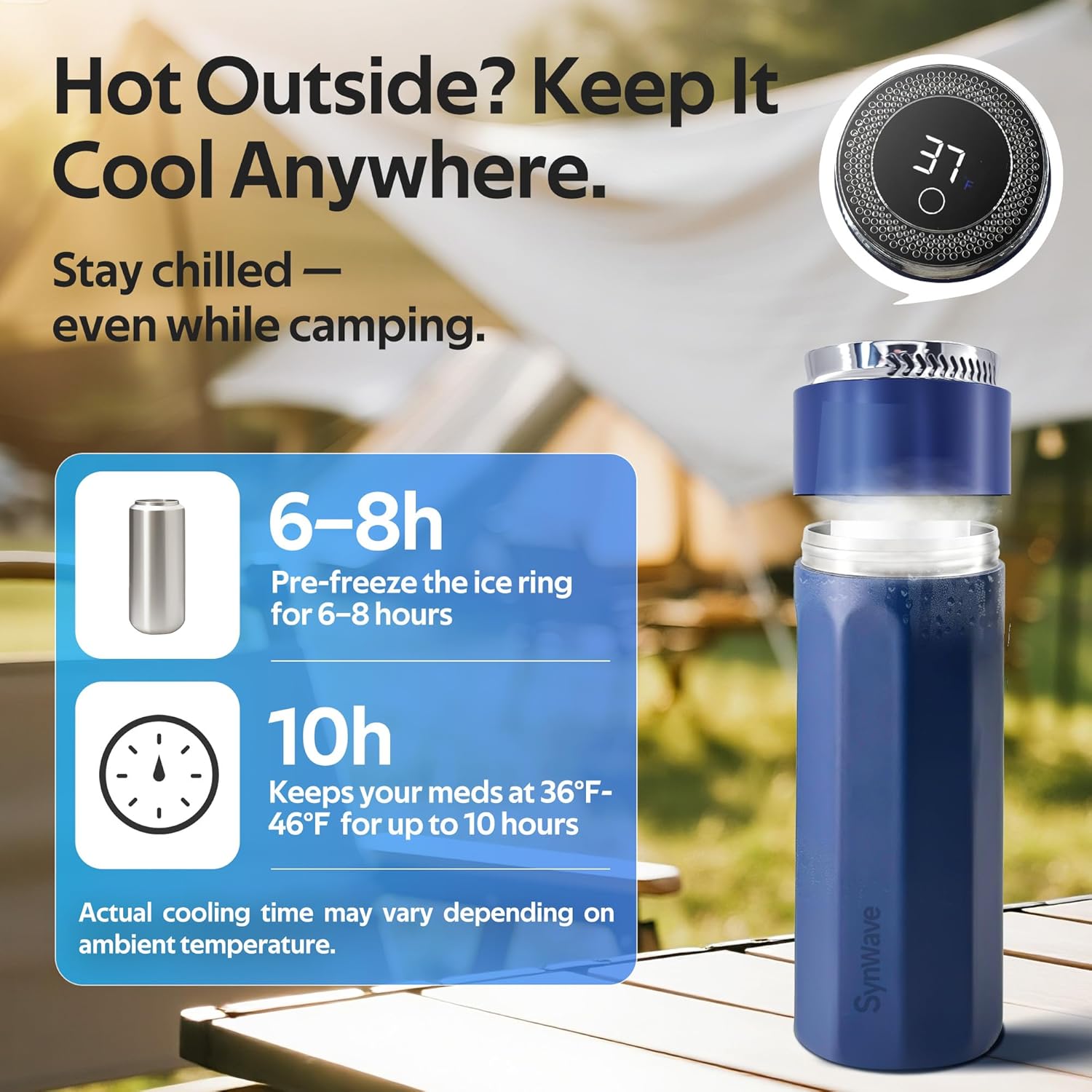 Insulin Cooler Travel Case for 4 Pens,Medication Cooler for Travel with Temp Display&Ice Packs，Diabetic Insulin Case with Portable Cup Sleeves，Supports Mobile Power Cooling，TSA Approved(Blue)